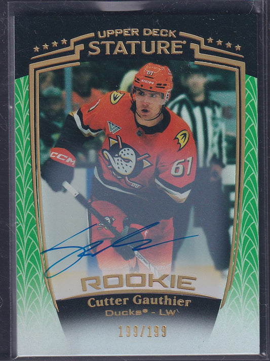 CUTTER GAUTHIER - 2024 Upper Deck Stature Rookie Auto Green #38, /199