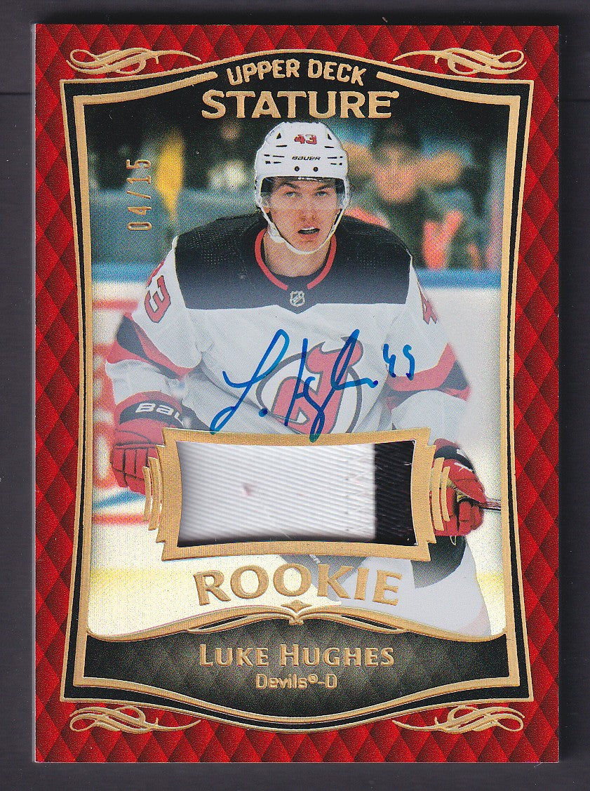 LUKE HUGHES - 2023 Upper Deck Stature Rookie Auto Patch #34, /15