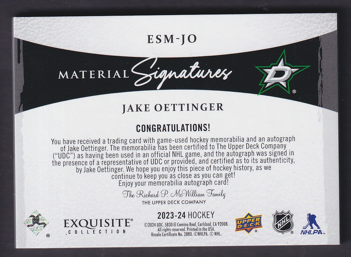 JAKE OETTINGER - 2023 Upper Deck Exquisite Material Signatures #ESM-JO, /5