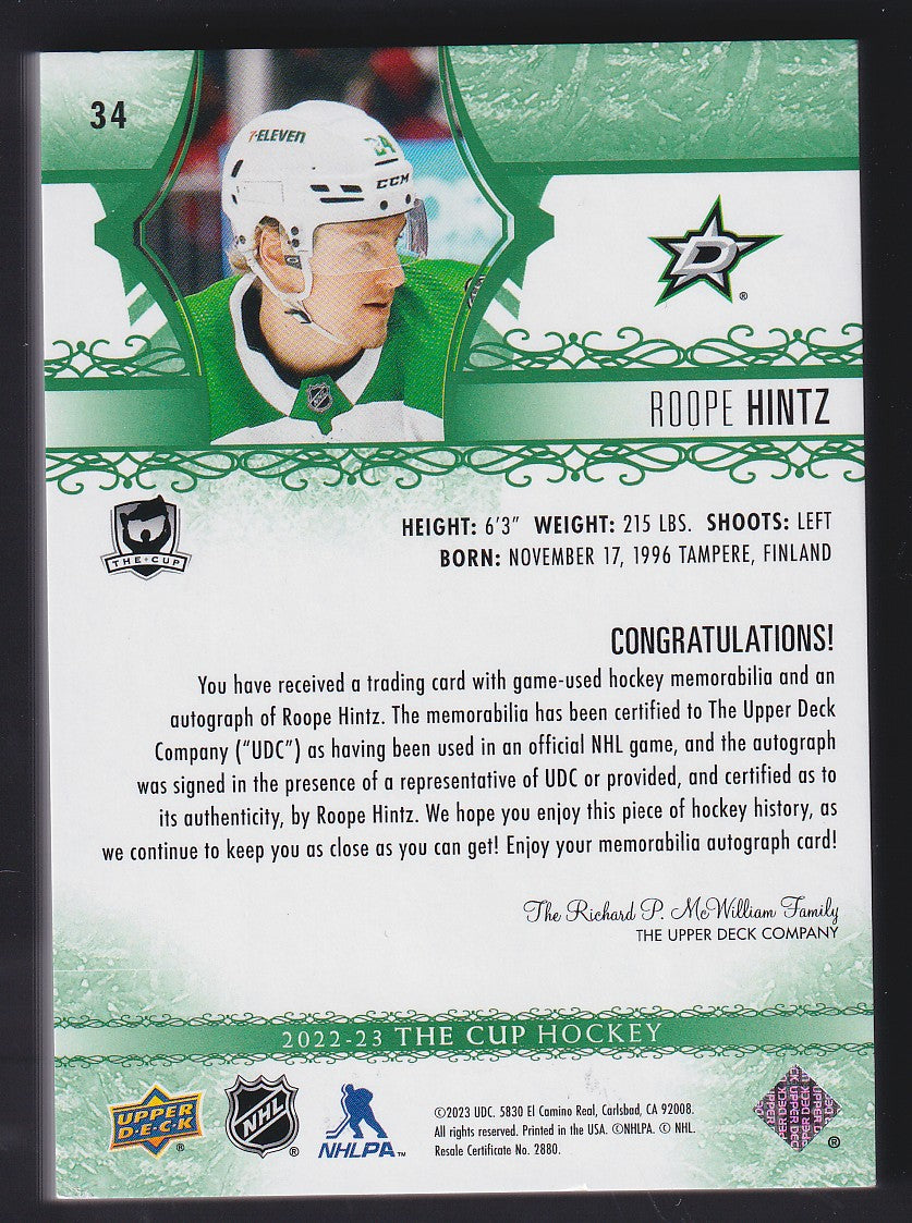 ROOPE HINTZ - 2022 The Cup Auto Button #34, /3