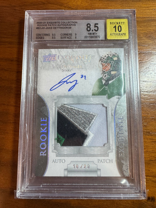 JAKE OETTINGER - 2020 UD Exquisite Rookie Auto Patch #EC-JO, /29, BGS 8.5/10