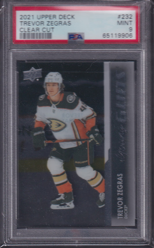 TREVOR ZEGRAS - 2021 Upper Deck Young Guns CLEAR CUT #232, PSA 9