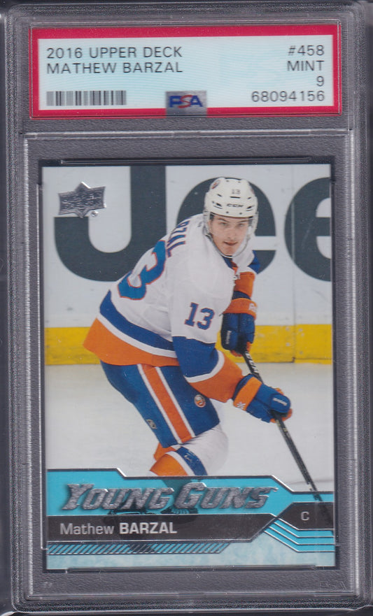 MATHEW BARZAL - 2016 Upper Deck Young Guns #458, PSA 9