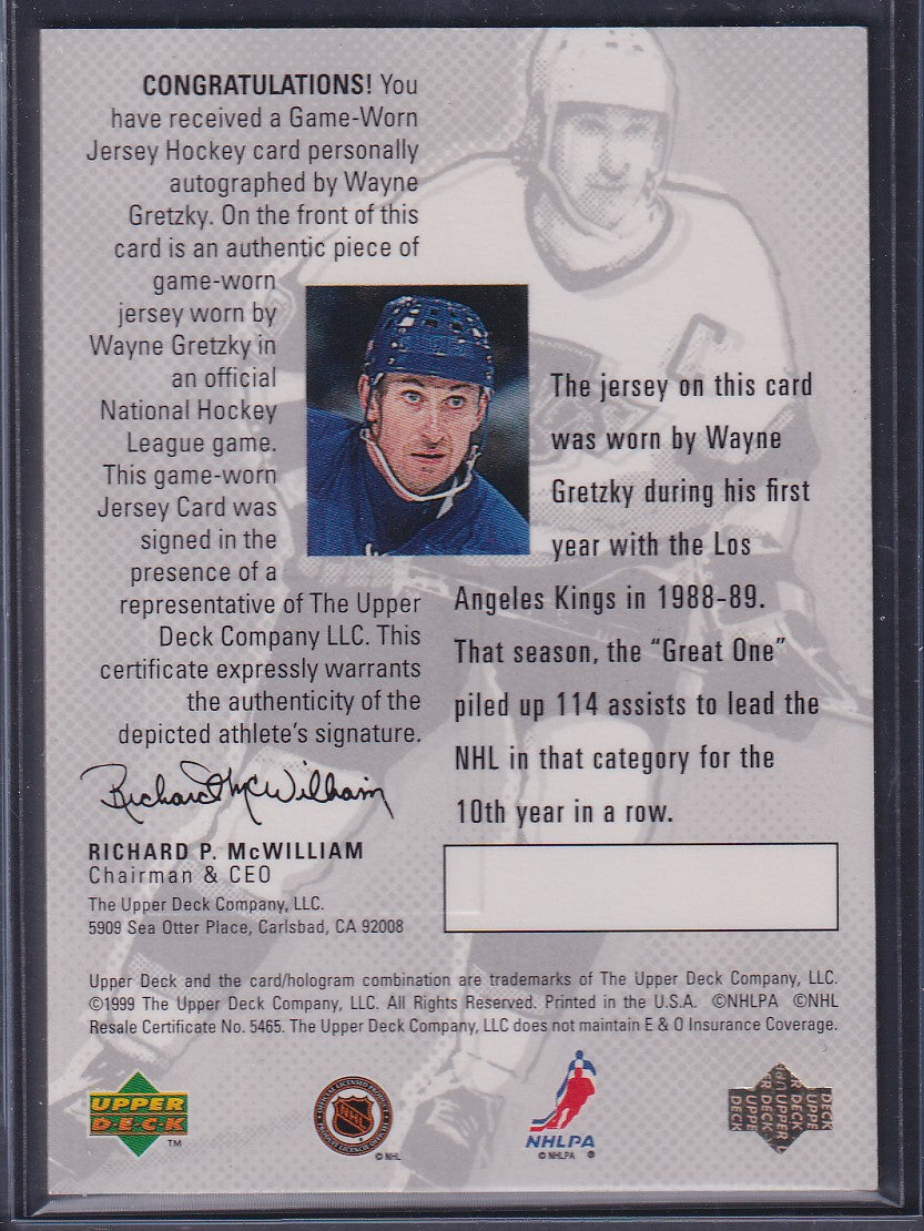 WAYNE GRETZKY - 1999 Upper Deck Year of the Great One Auto Patch /40