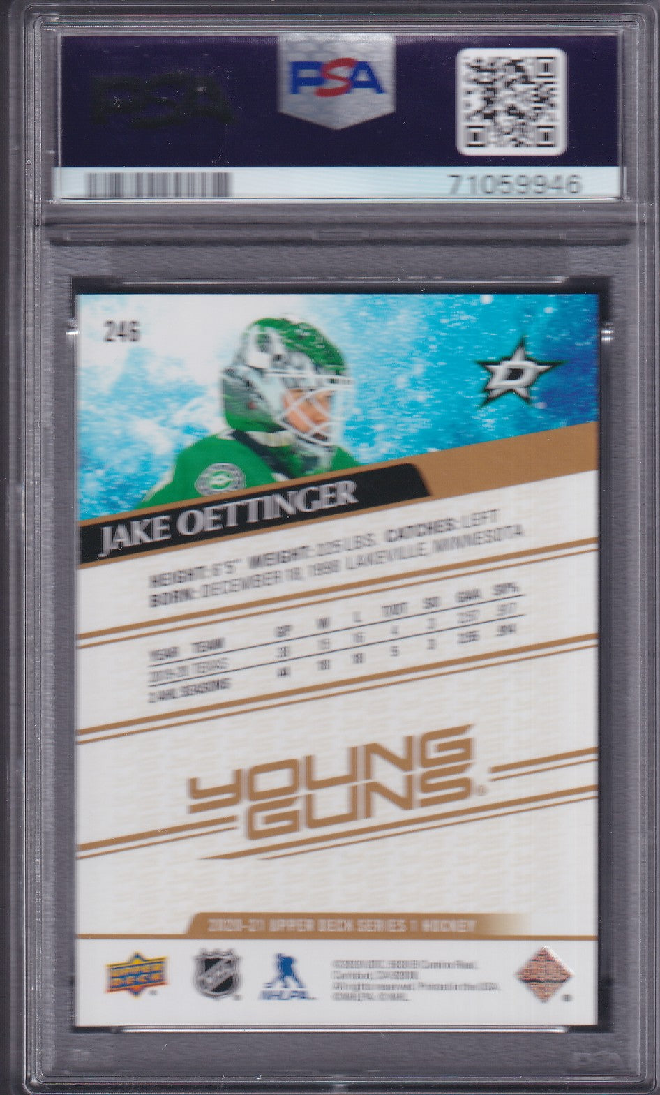 JAKE OETTINGER - 2020 Upper Deck Young Guns HIGH GLOSS #246, PSA 10