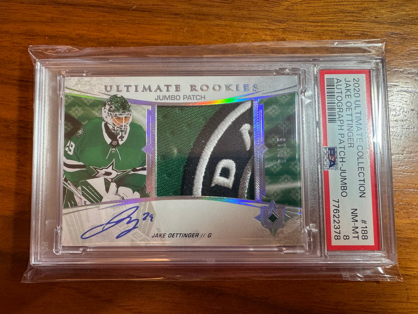 JAKE OETTINGER - 2020 Upper Deck Ultimate Rookies Auto Patch #188, /15, PSA 8