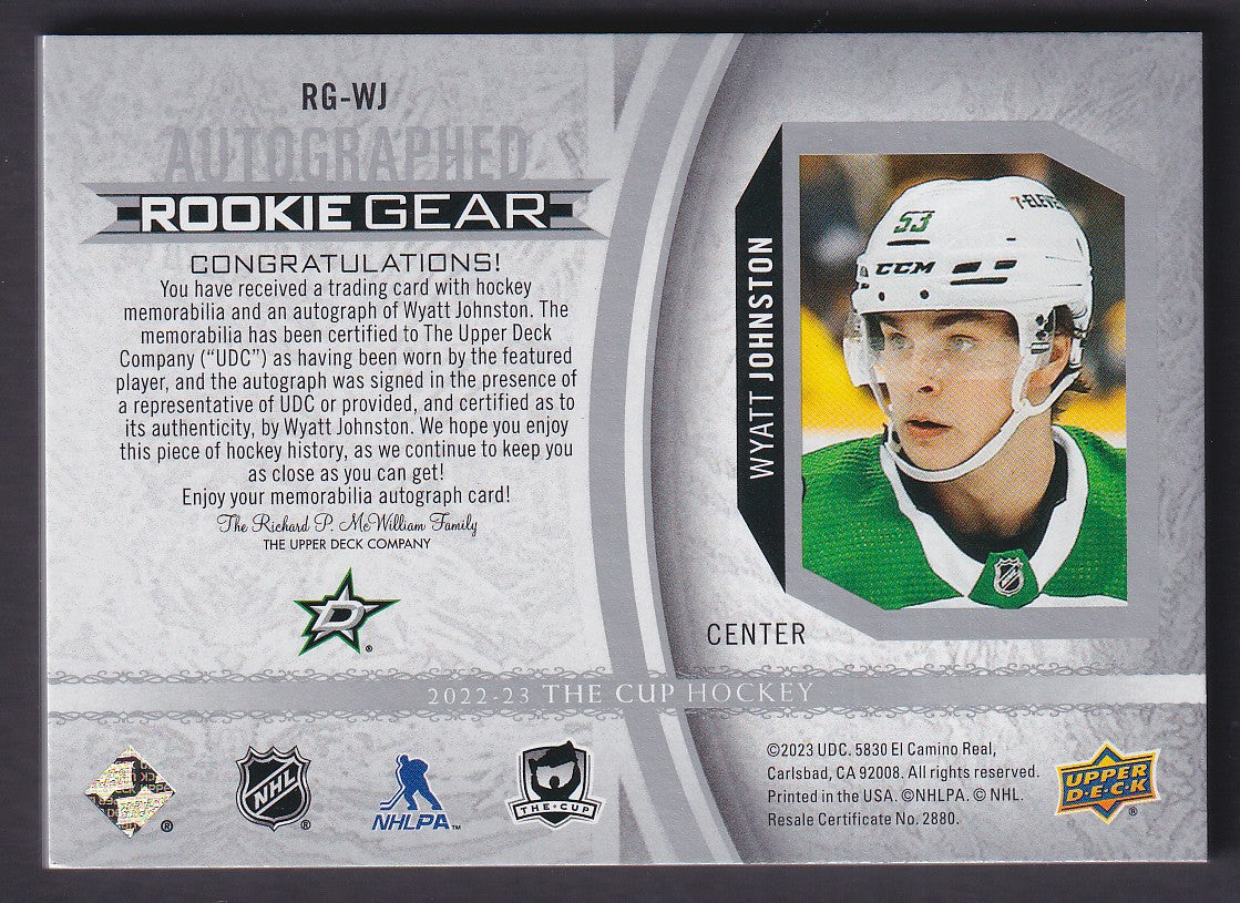 WYATT JOHNSTON - 2022 The Cup Rookie Auto Gear #RG-WJ, /24