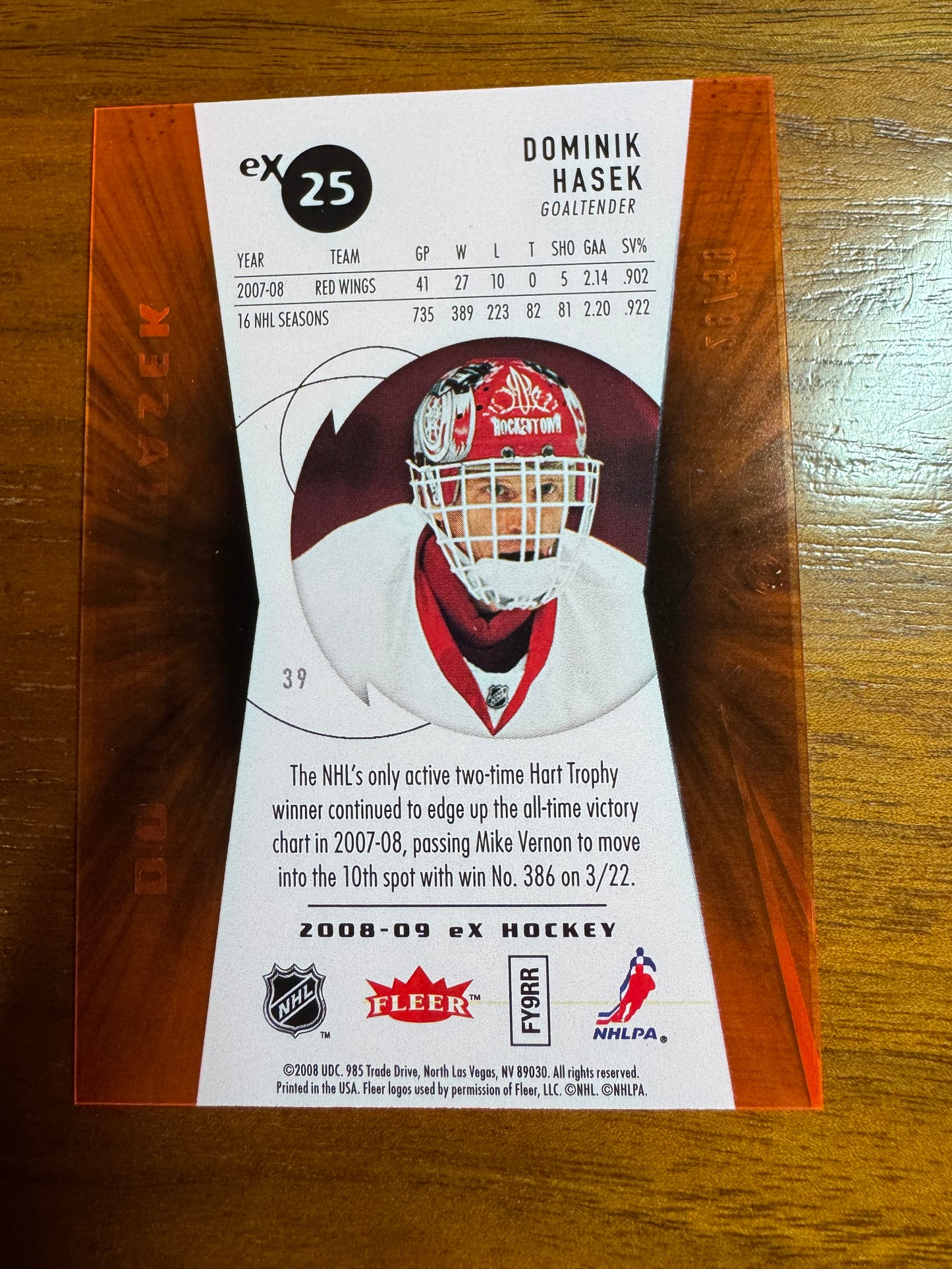 DOMINIK HASEK - 2008 Fleer eX Hockey #25, /39