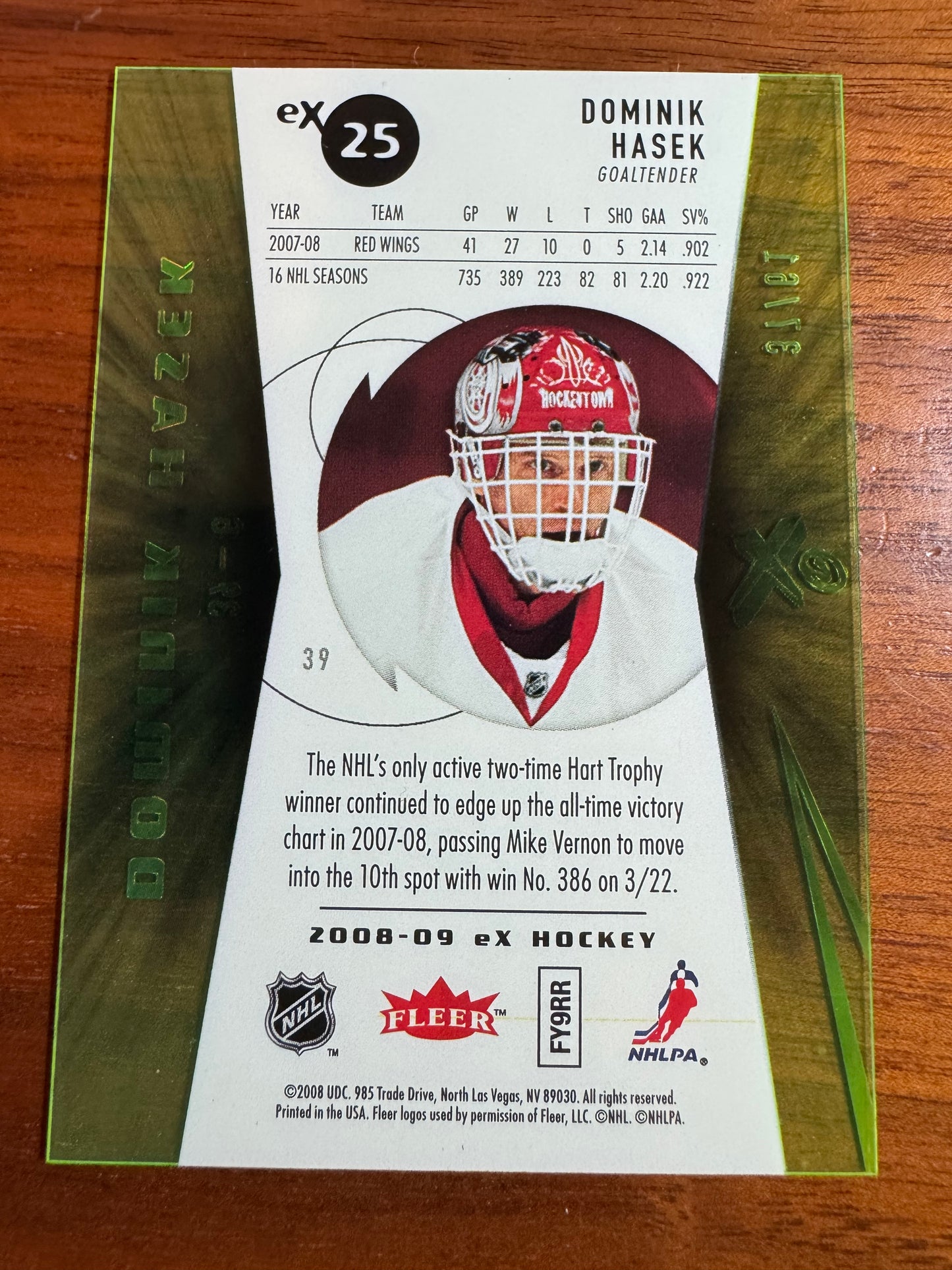 DOMINIK HASEK - 2008 Fleer eX Hockey #25, /61
