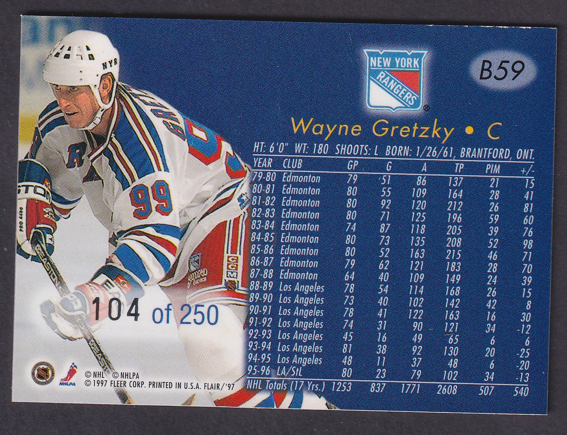 WAYNE GRETZKY - 1996 Flair Blue Ice All Star #B59, /250