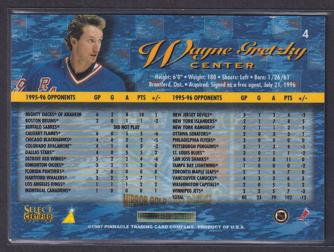 WAYNE GRETZKY - 1996 Pinnacle Select Certified MIRROR GOLD #4