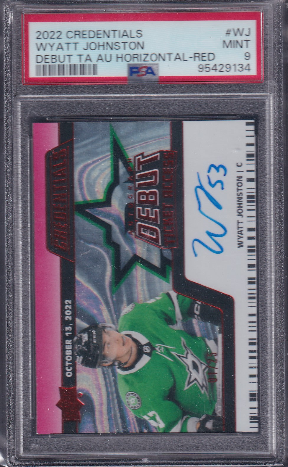 WYATT JOHNSTON - 2022 UD Credentials Debut Ticket Access Auto /25, PSA 9