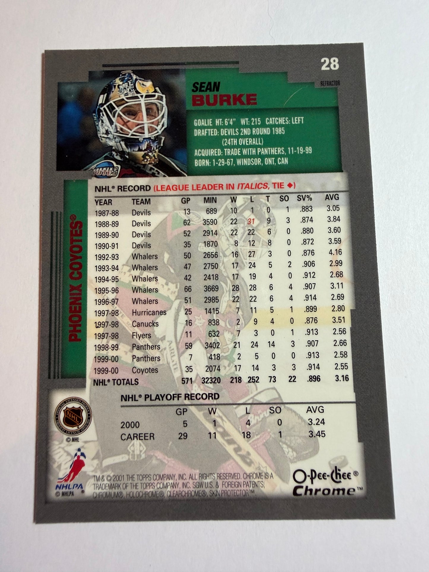 SEAN BURKE - 2000 O-Pee-Chee Chrome Refractor #28
