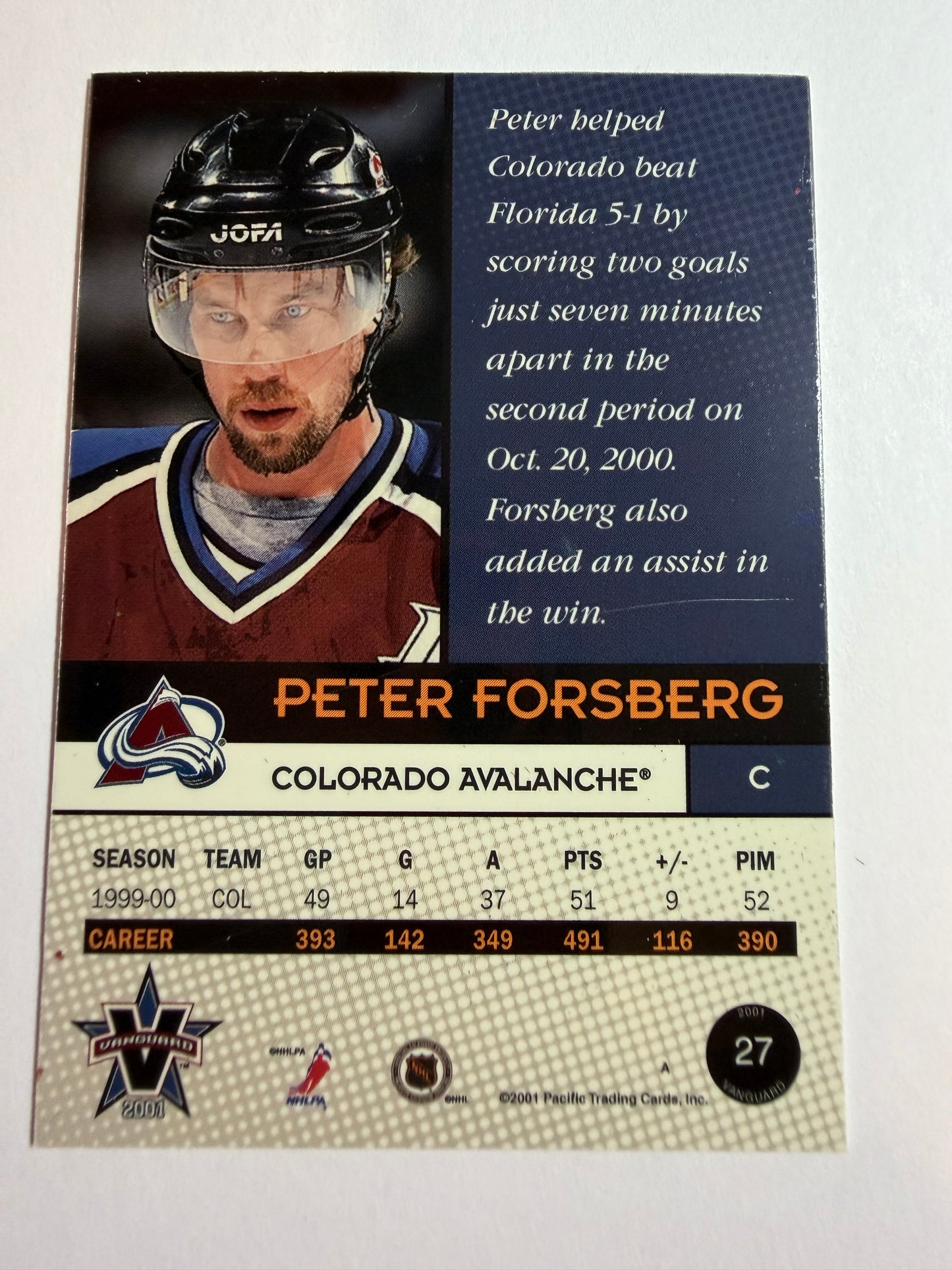 PETER FORSBERG - 2000 Vanguard Holographic GOLD #27, /60