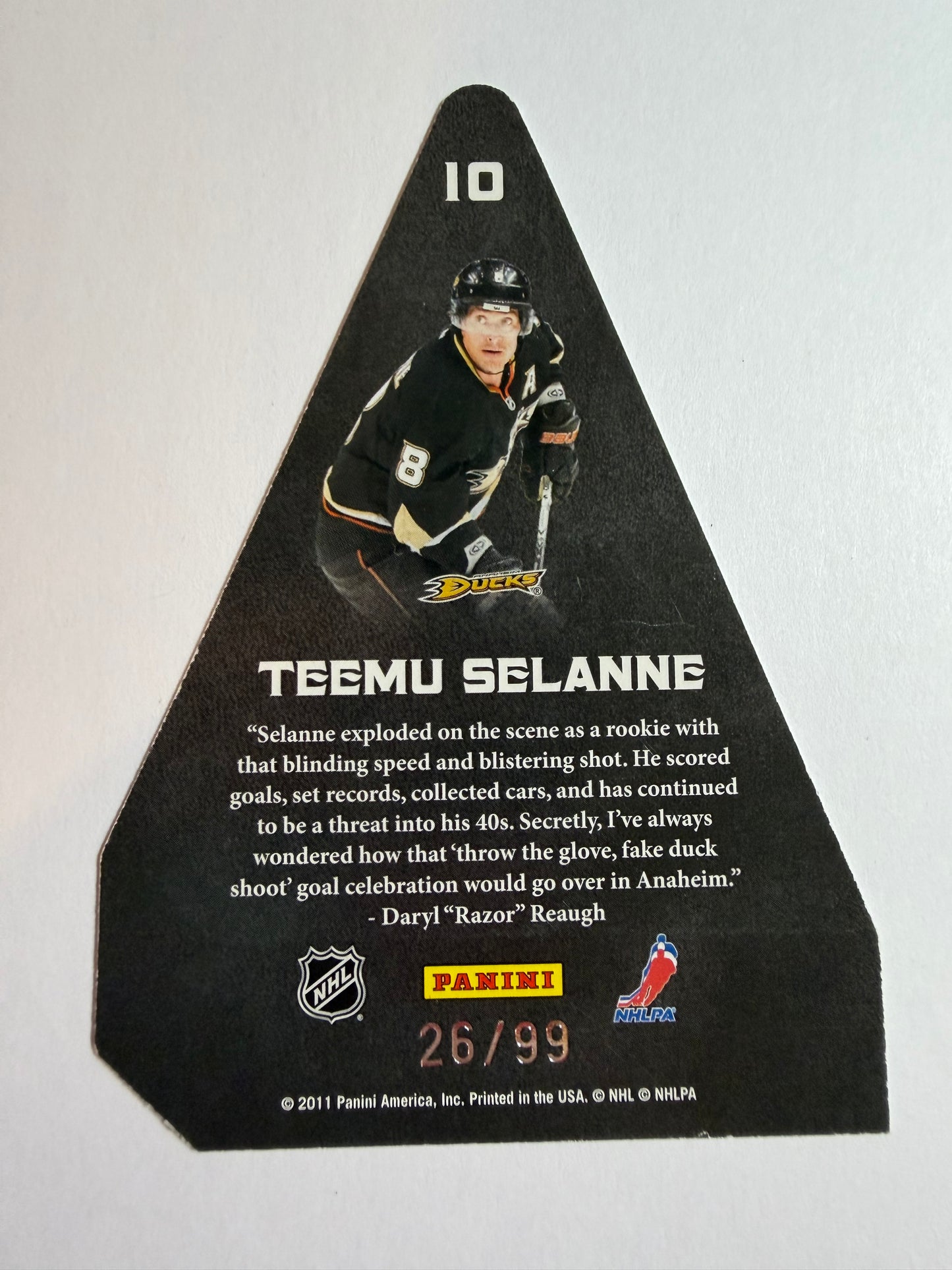 TEEMU SELANNE - 2011 Panini Crown Royale Razor's Choice Die Cut #10, /99