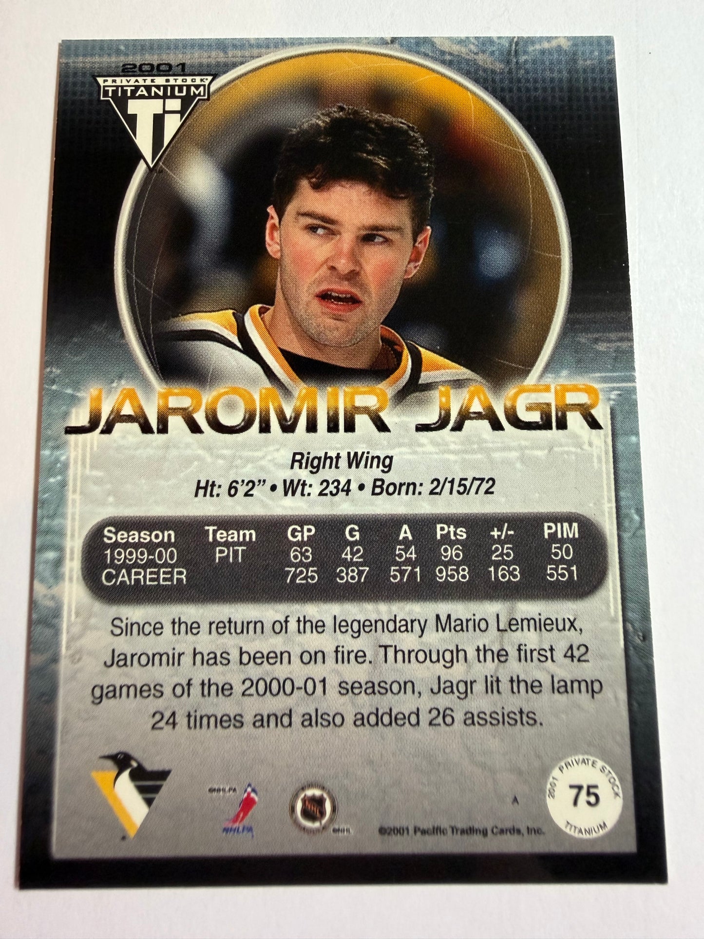 JAROMIR JAGR - 2000 Pacific Private Stock Titanium #75, /299