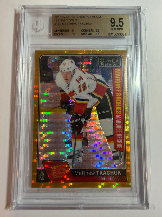 MATTHEW TKACHUK - 2016 OPC Plat Marquee Rookies SEISMIC GOLD #152, /50 BGS 9.5