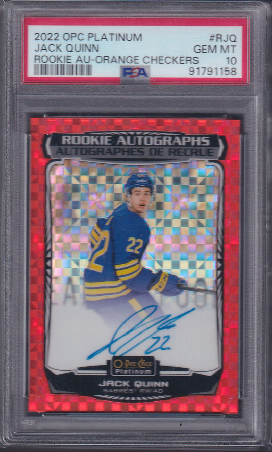 JACK QUINN - 2022 OPC Platinum Rookie Autographs ORANGE CHECKERS PSA 10 /15