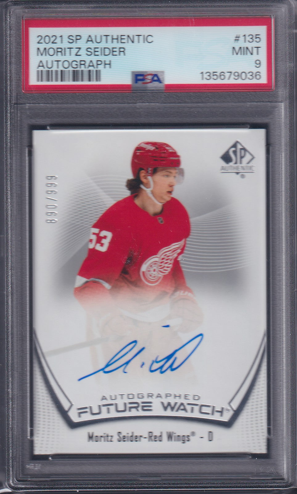 MORITZ SEIDER - 2021 SP Authentic Future Watch Auto #135, /999, PSA 9
