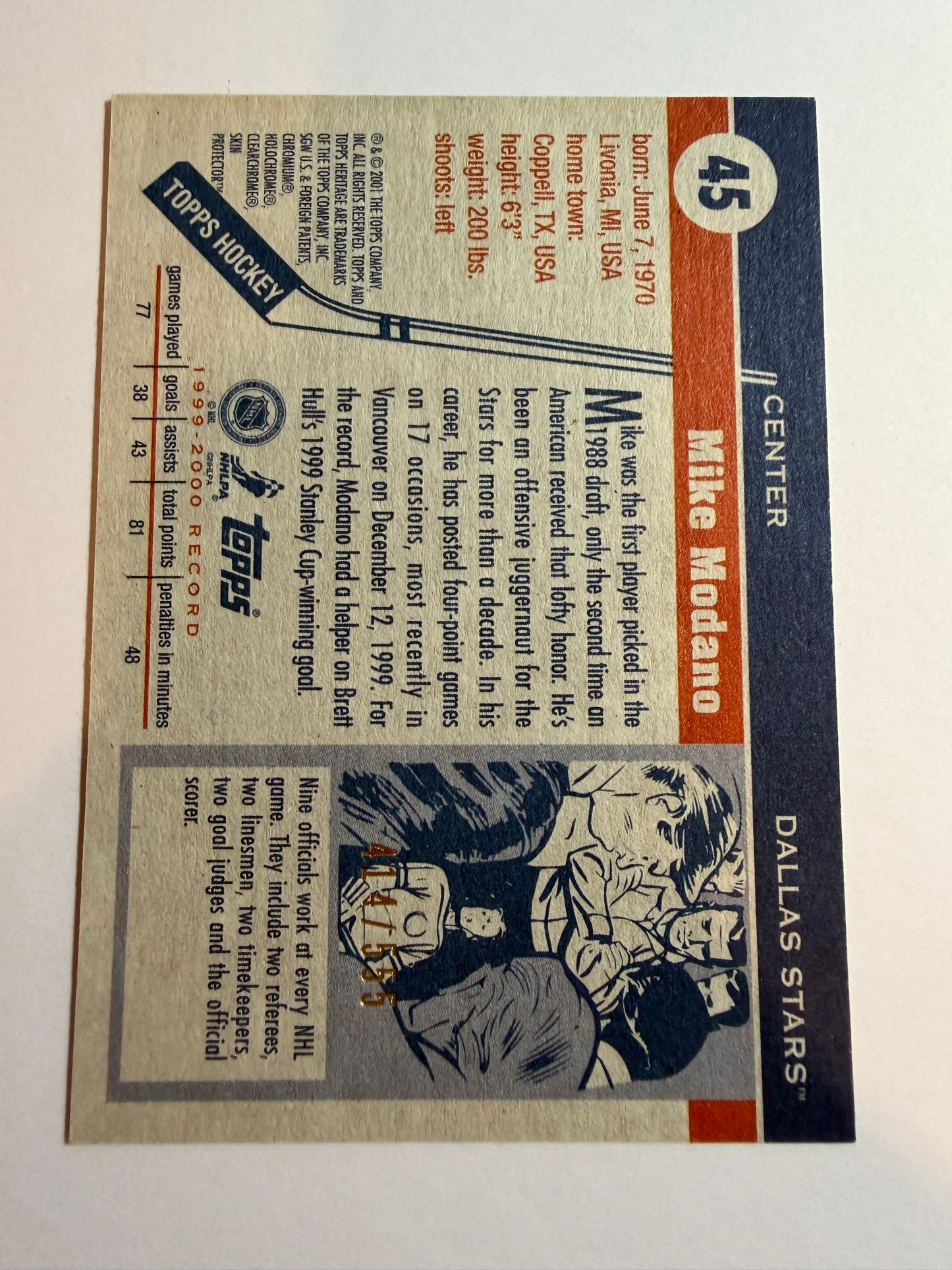 MIKE MODANO - 2000 Topps Heritage Chrome #45, /555