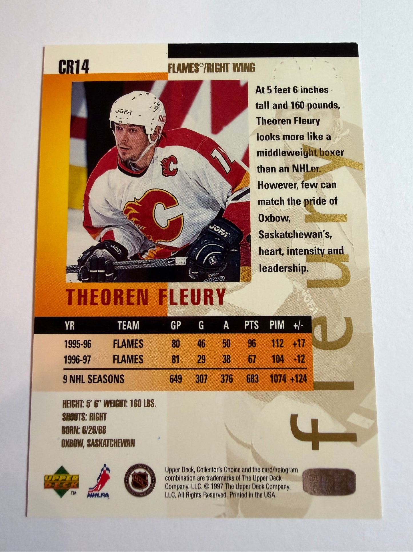 THEOREN FLEURY - 1997 UD Collector's Choice You Crash the Game GOLD #CR14 CORNER