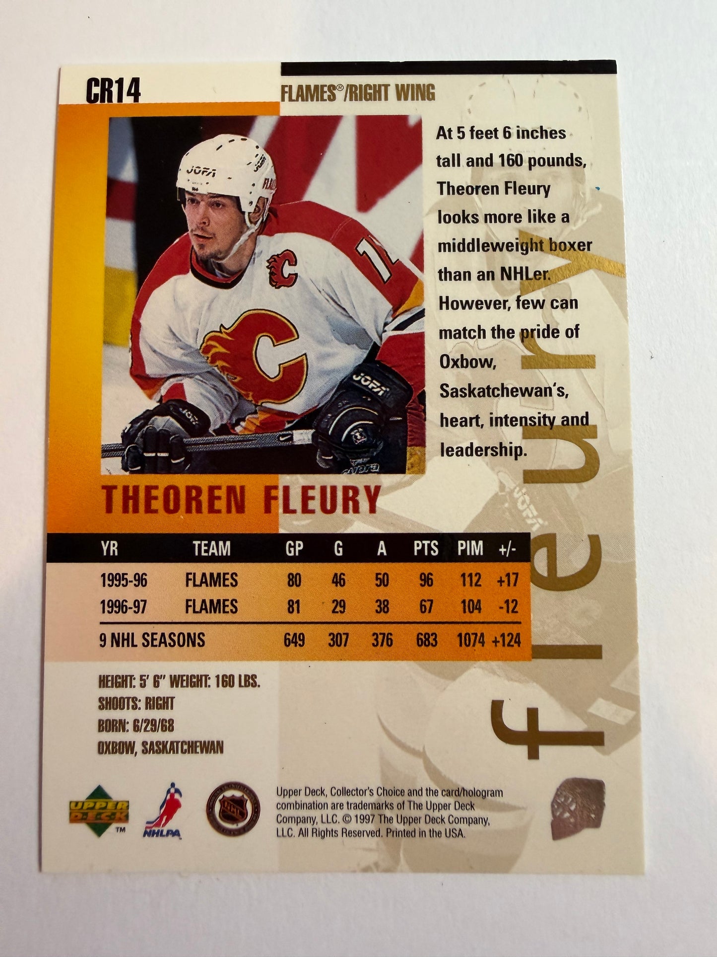 THEOREN FLEURY - 1997 UD Collector's Choice You Crash the Game GOLD #CR14 CORNER
