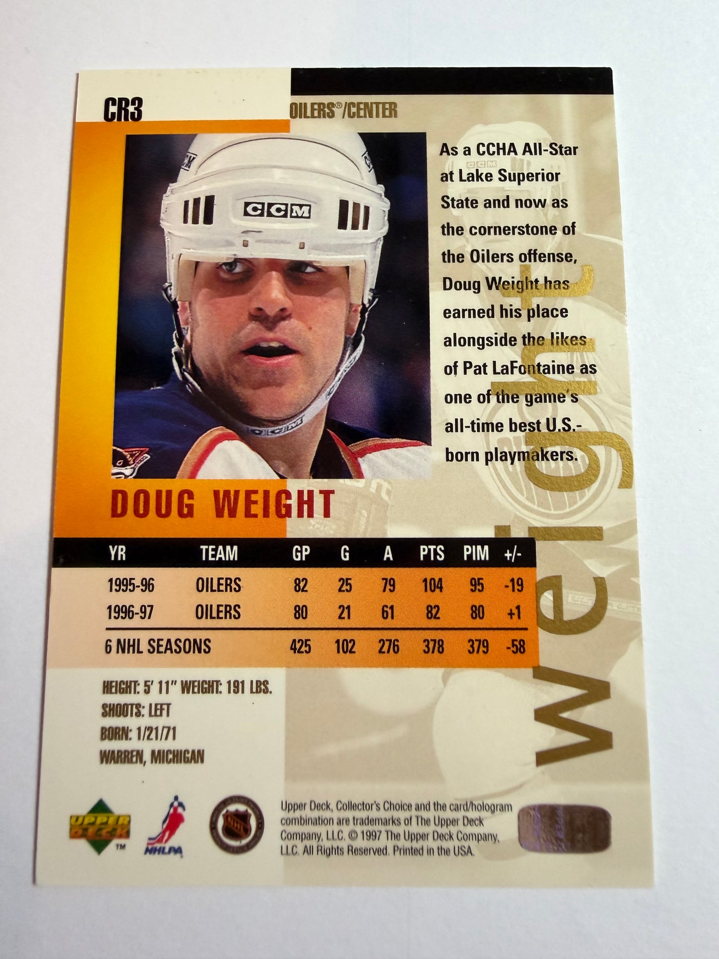DOUG WEIGHT - 1997 UD Collector's Choice You Crash the Game Gold #CR3