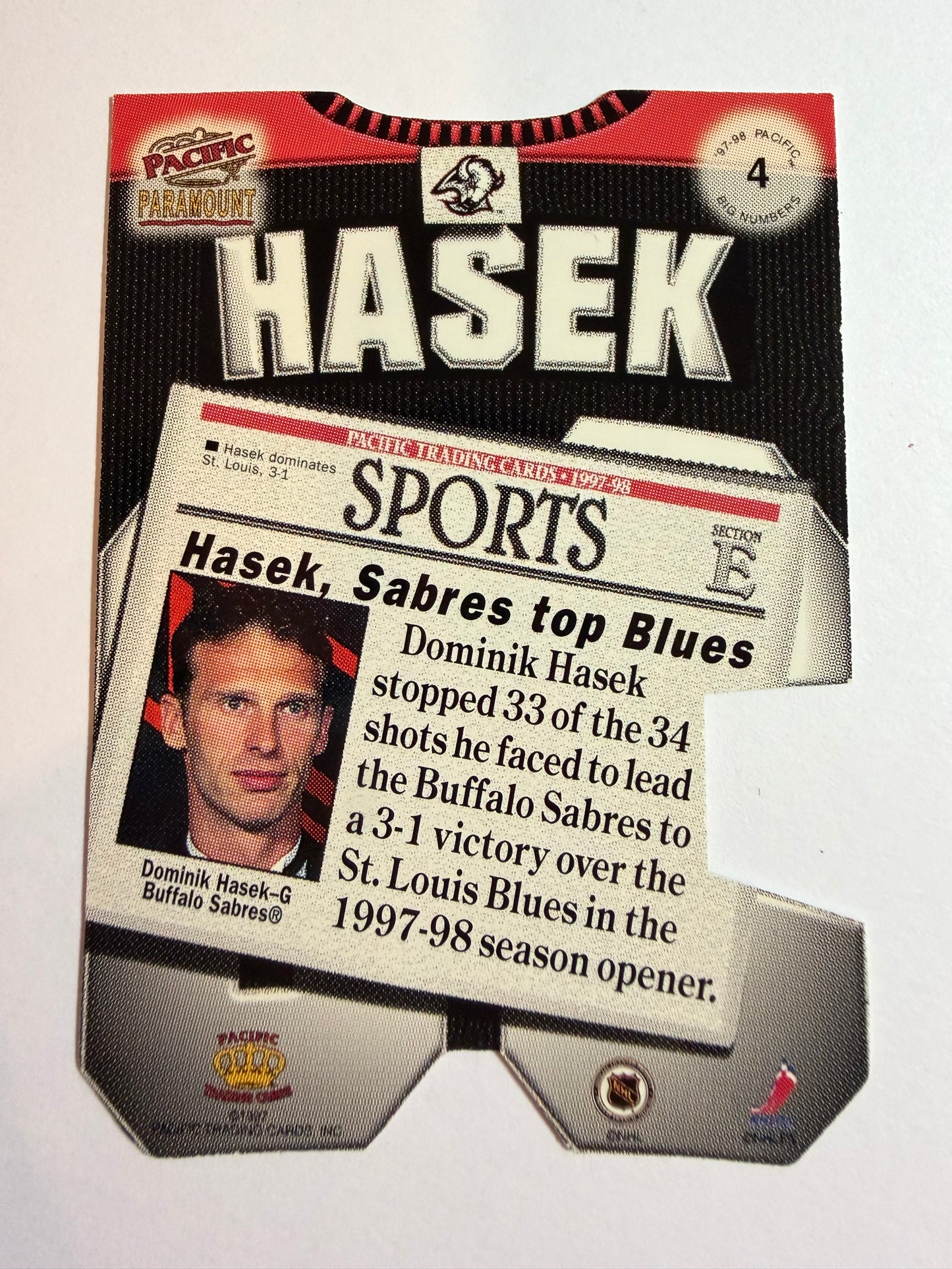 DOMINIK HASEK - 1997 Pacific Paramount Big Numbers Die Cut #4