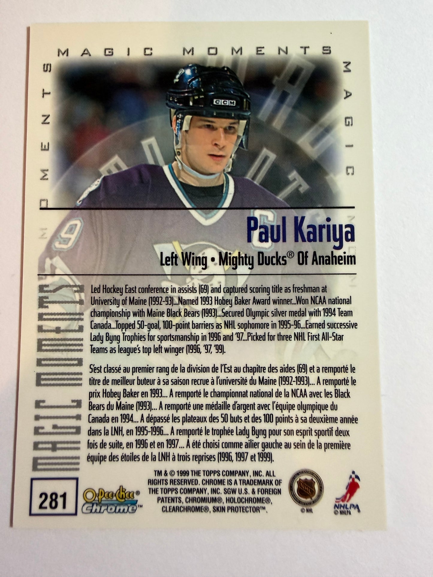PAUL KARIYA - 1999 O-Pee-Chee Chrome Magic Moments #281
