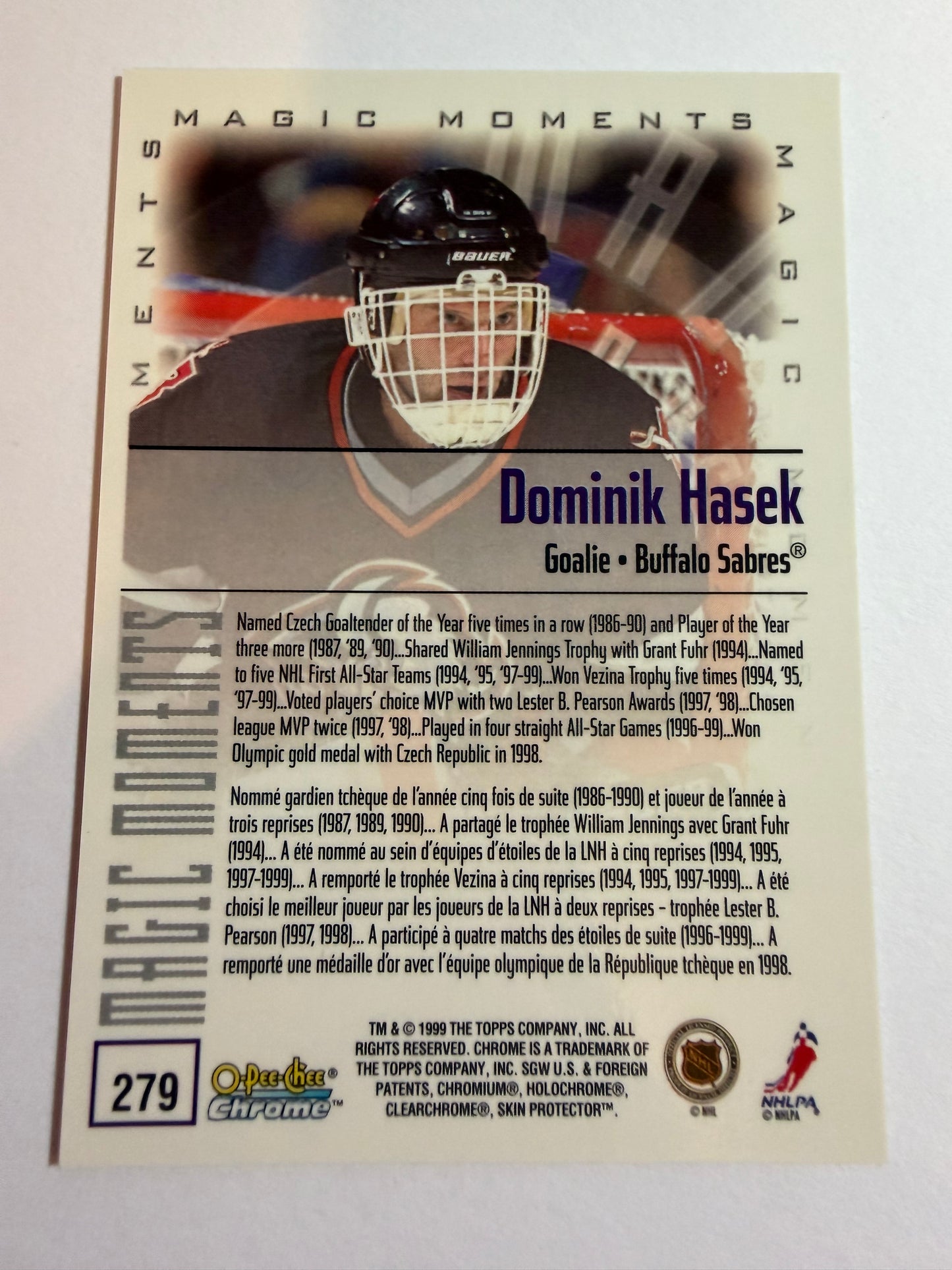 DOMINIK HASEK - 1999 O-Pee-Chee Chrome Magic Moments #279