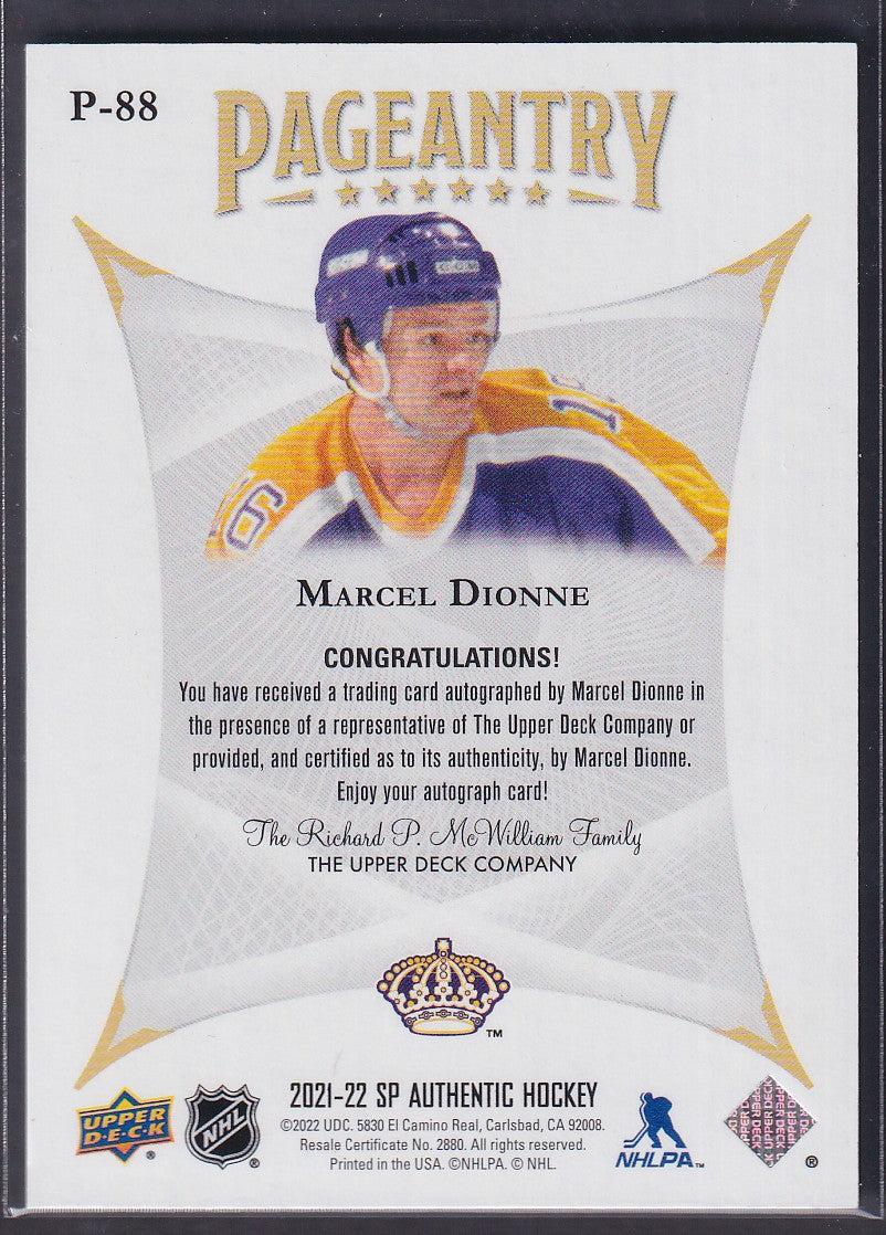 MARCEL DIONNE - 2021 SP Authentic Pageantry Auto #P-88, 1/1