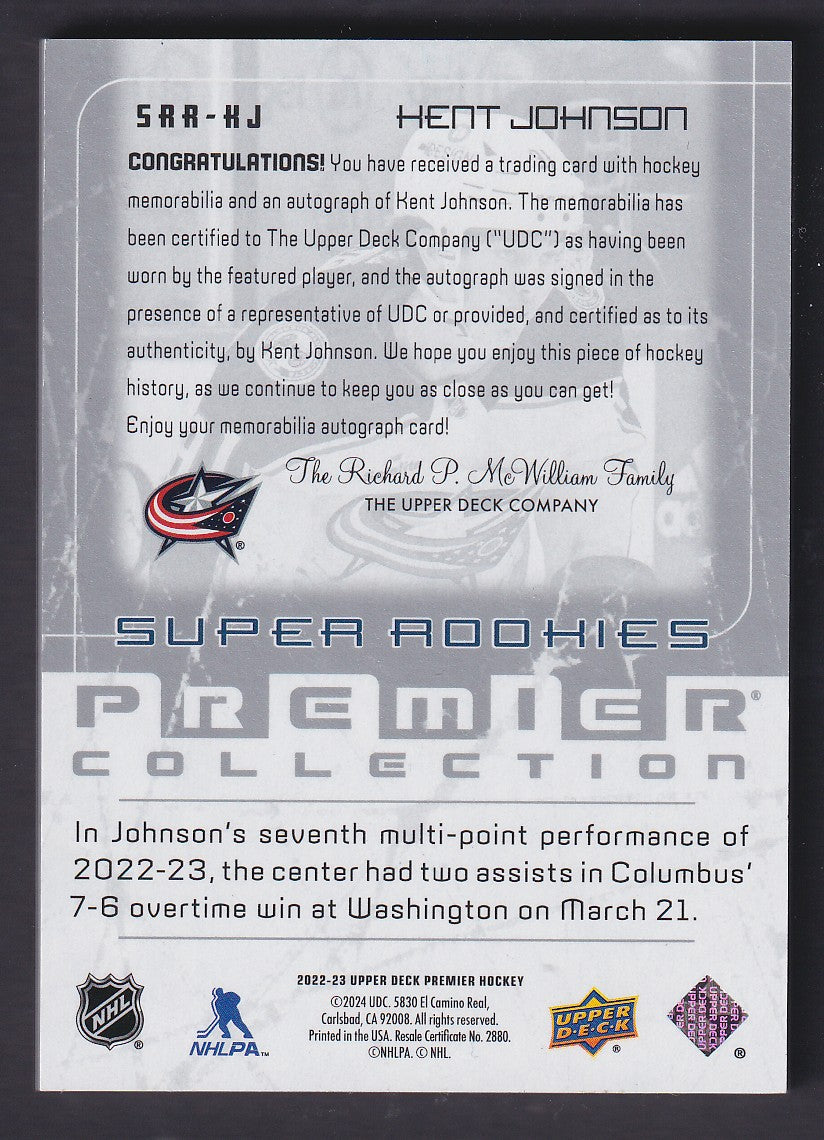 KENT JOHNSON - 2022 Upper Deck Premier Super Rookies Auto Patch #SRR-KJ, /99