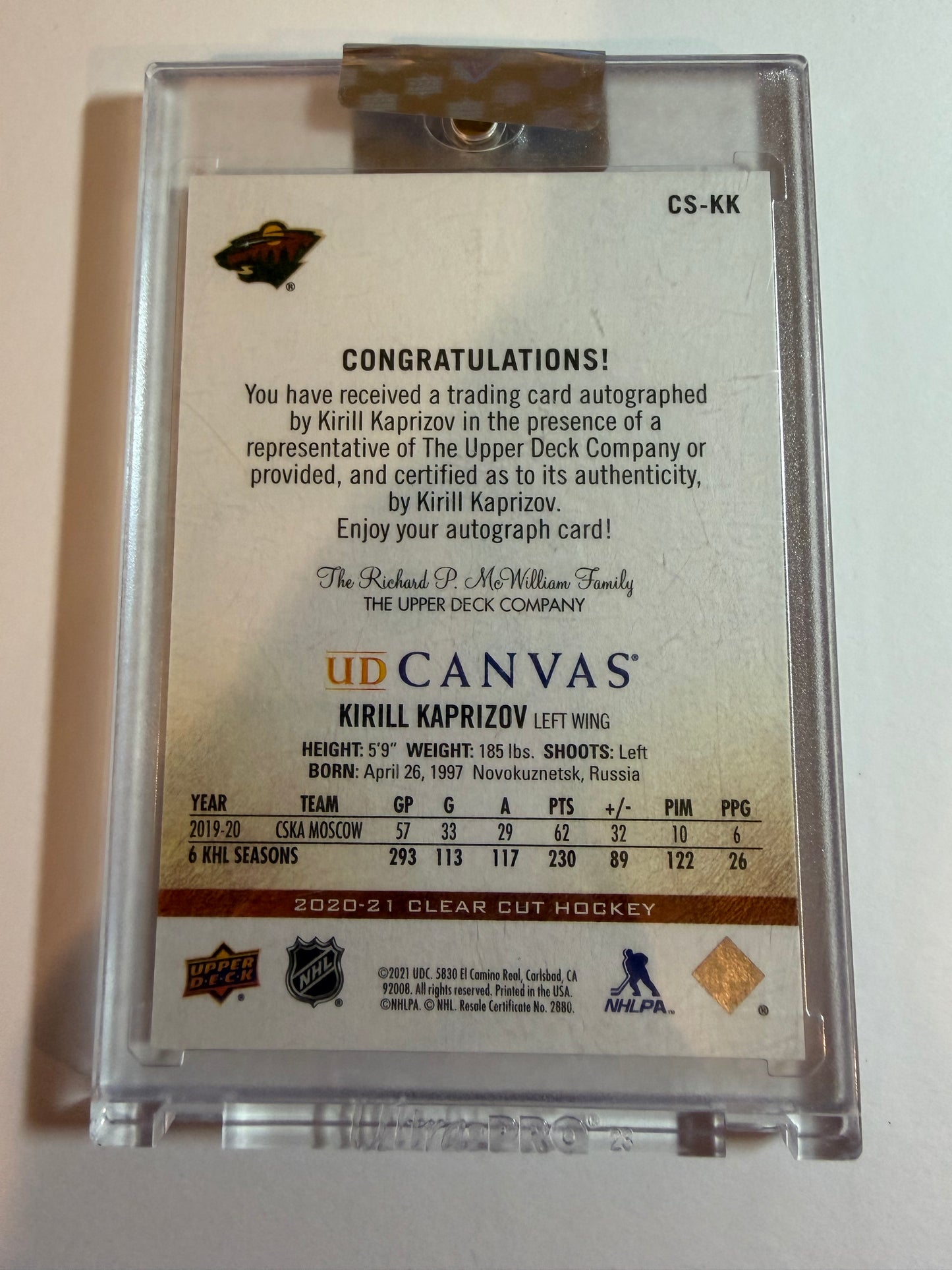 KIRILL KAPRIZOV - 2020 UD Canvas Rookie Red Auto #CS-KK, /97