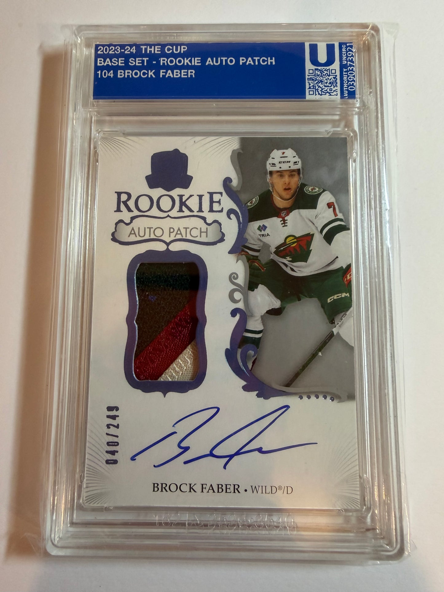 BROCK FABER - 2023 The Cup Rookie Auto Patch #104, /249