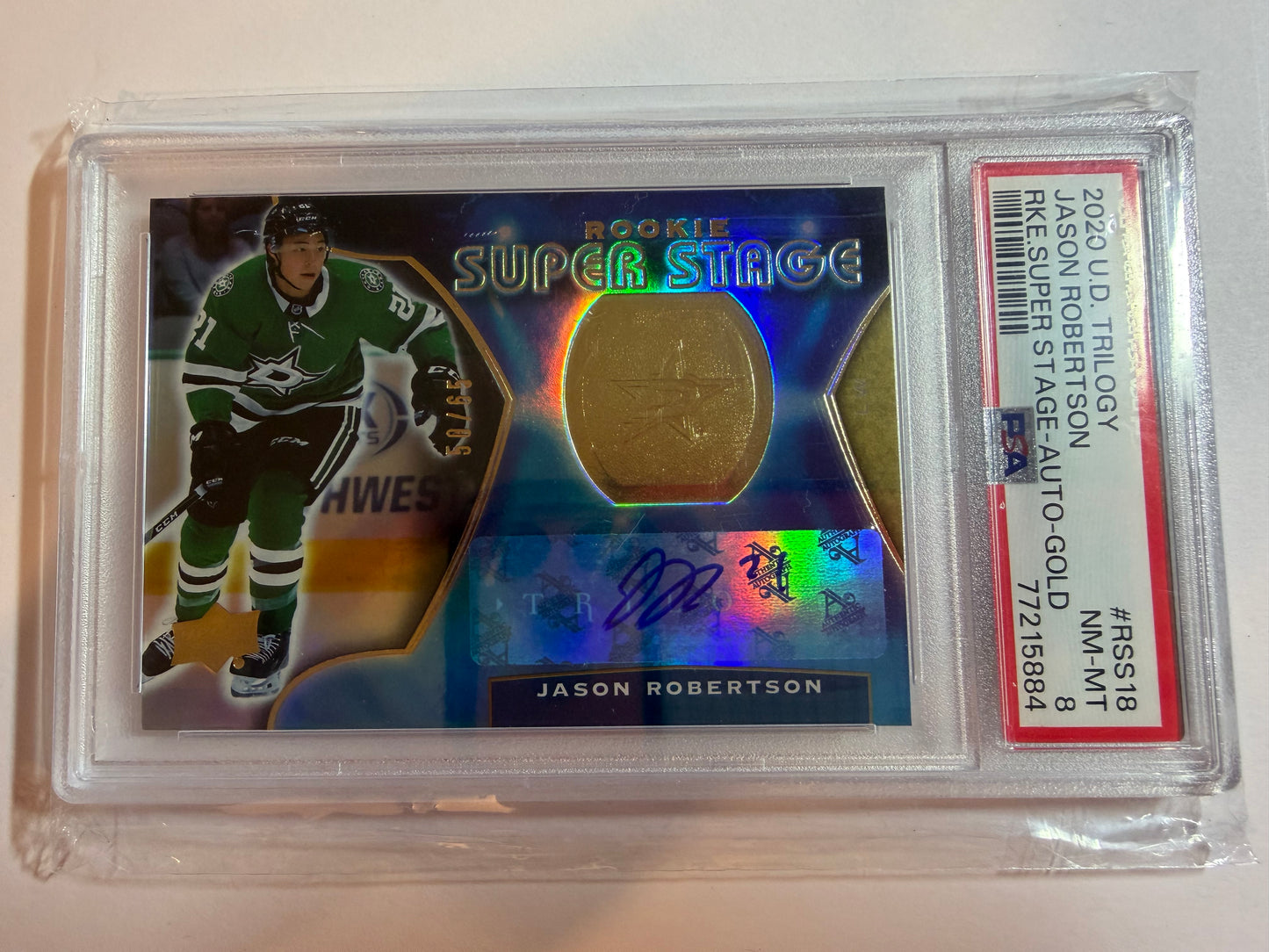 JASON ROBERTSON - 2020 UD Trilogy Rookie Super Stage Auto #RSS-18, /65, PSA 8