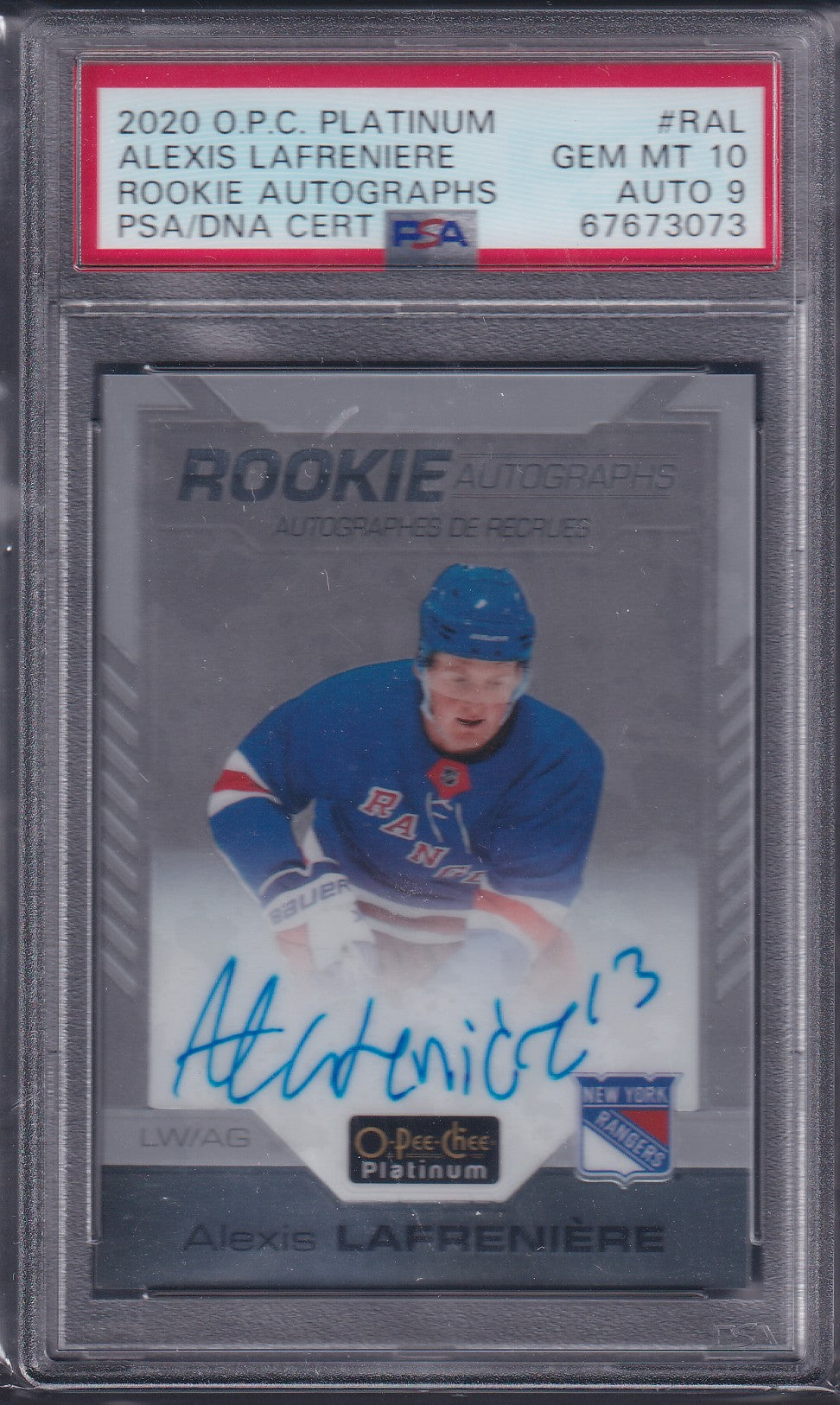 ALEXIS LAFRENIERE - 2020 O-Pee-Chee Rookie Autographs #R-AL, PSA 10, Auto 9