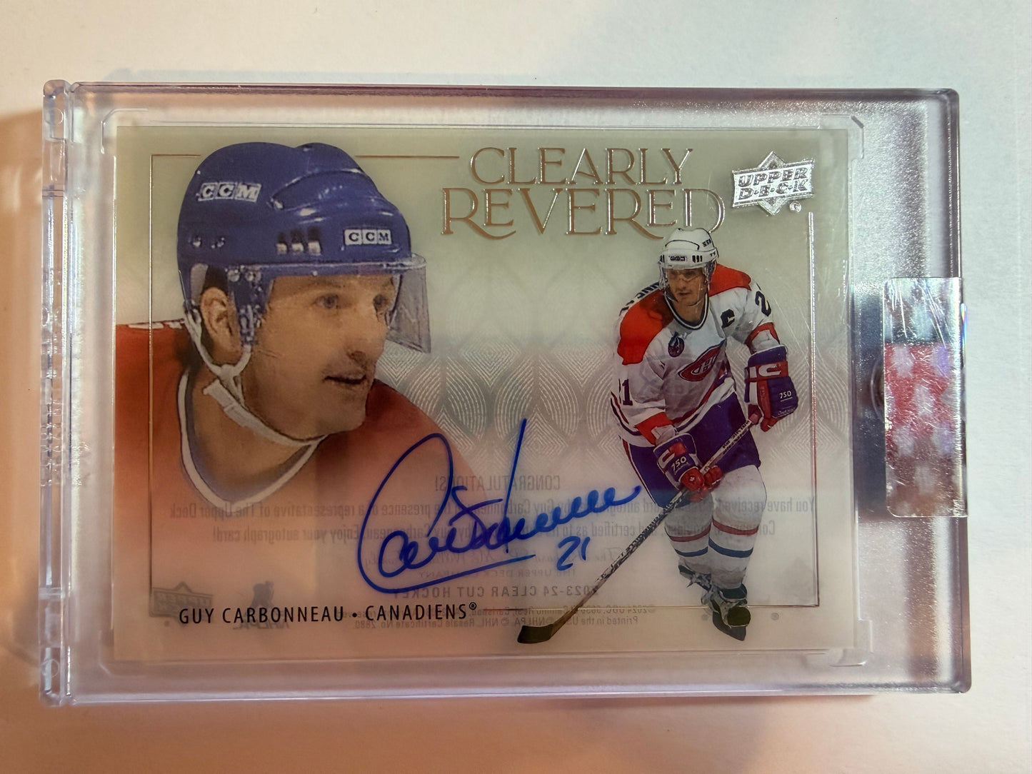 GUY CARBONNEAU - 2023 Upper Deck Clear Cut Clearly Revered Auto #CR-GC