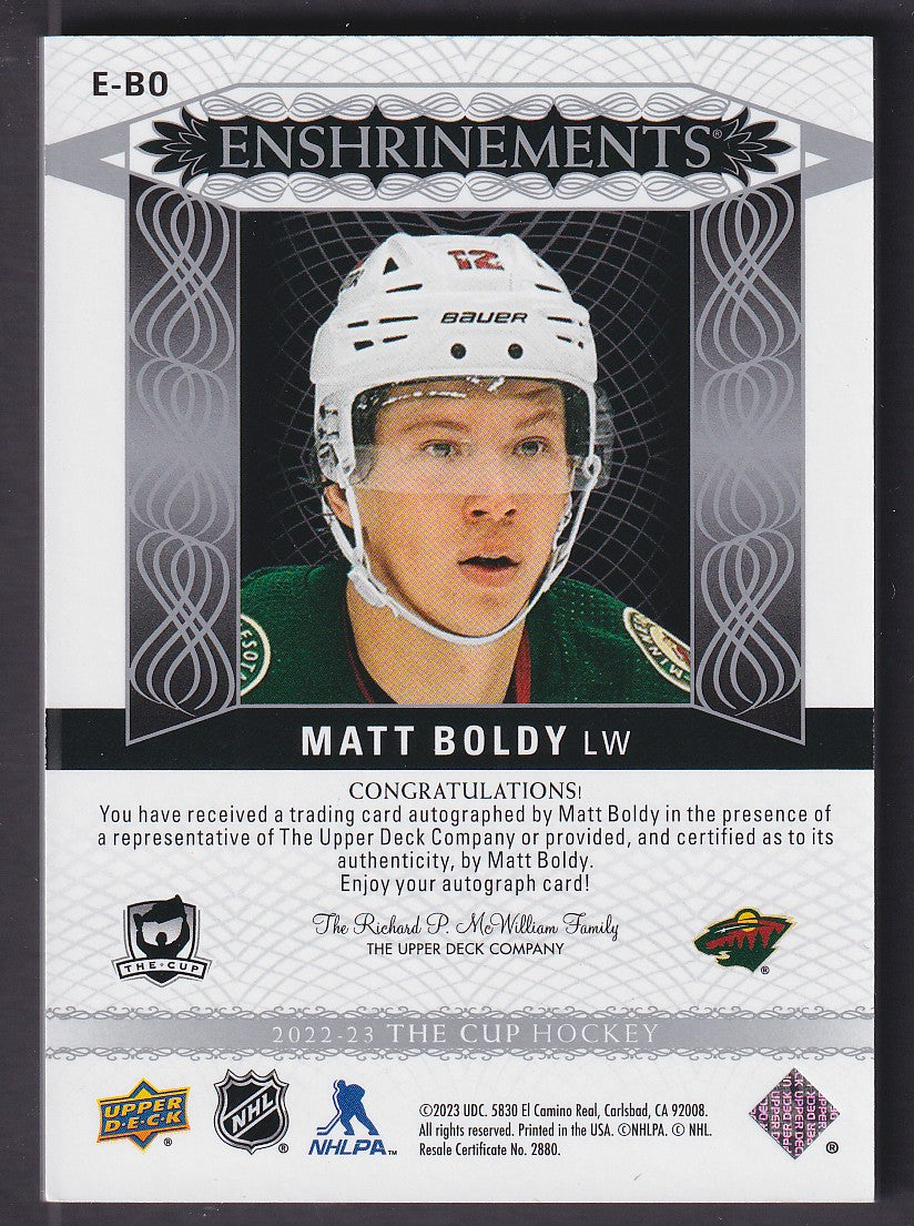 MATT BOLDY - 2022 The Cup Rookie Enshrinements Auto #E-BO, /99