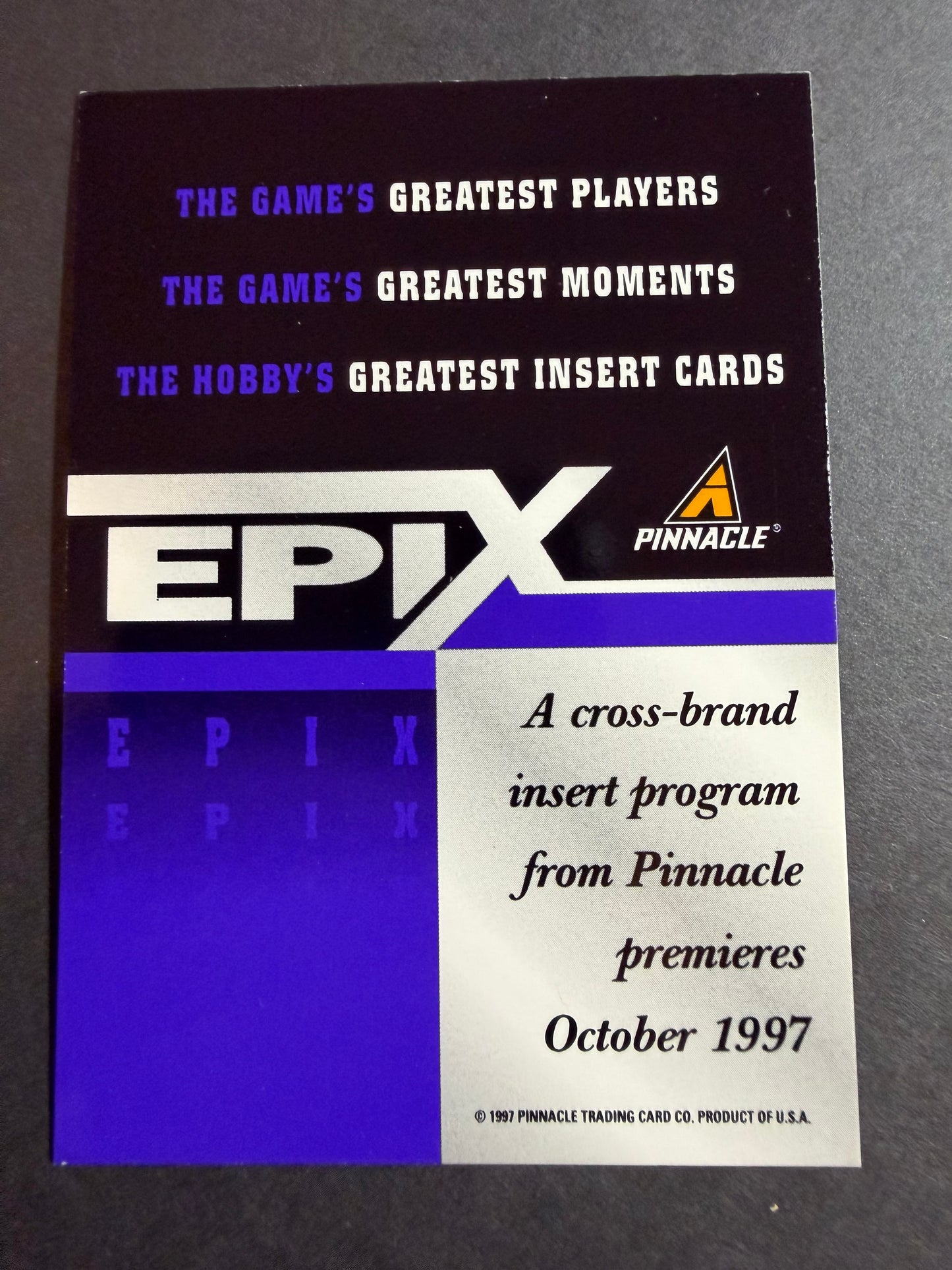 1997 Pinnacle Epix PURPLE Promo Redemption Card