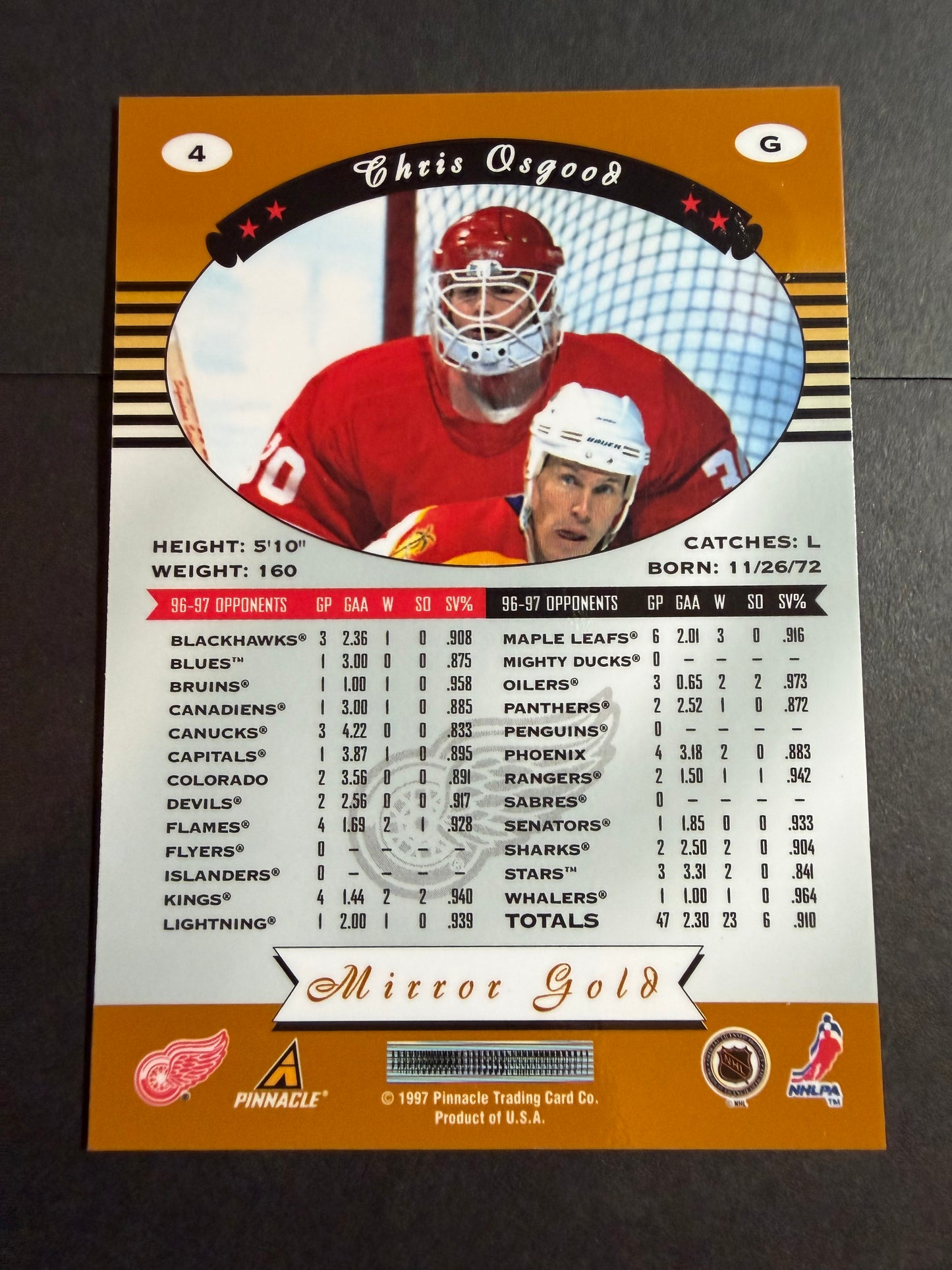 CHRIS OSGOOD - 1997 Pinnacle Totally Certified Part Set to Mirror Gold #4