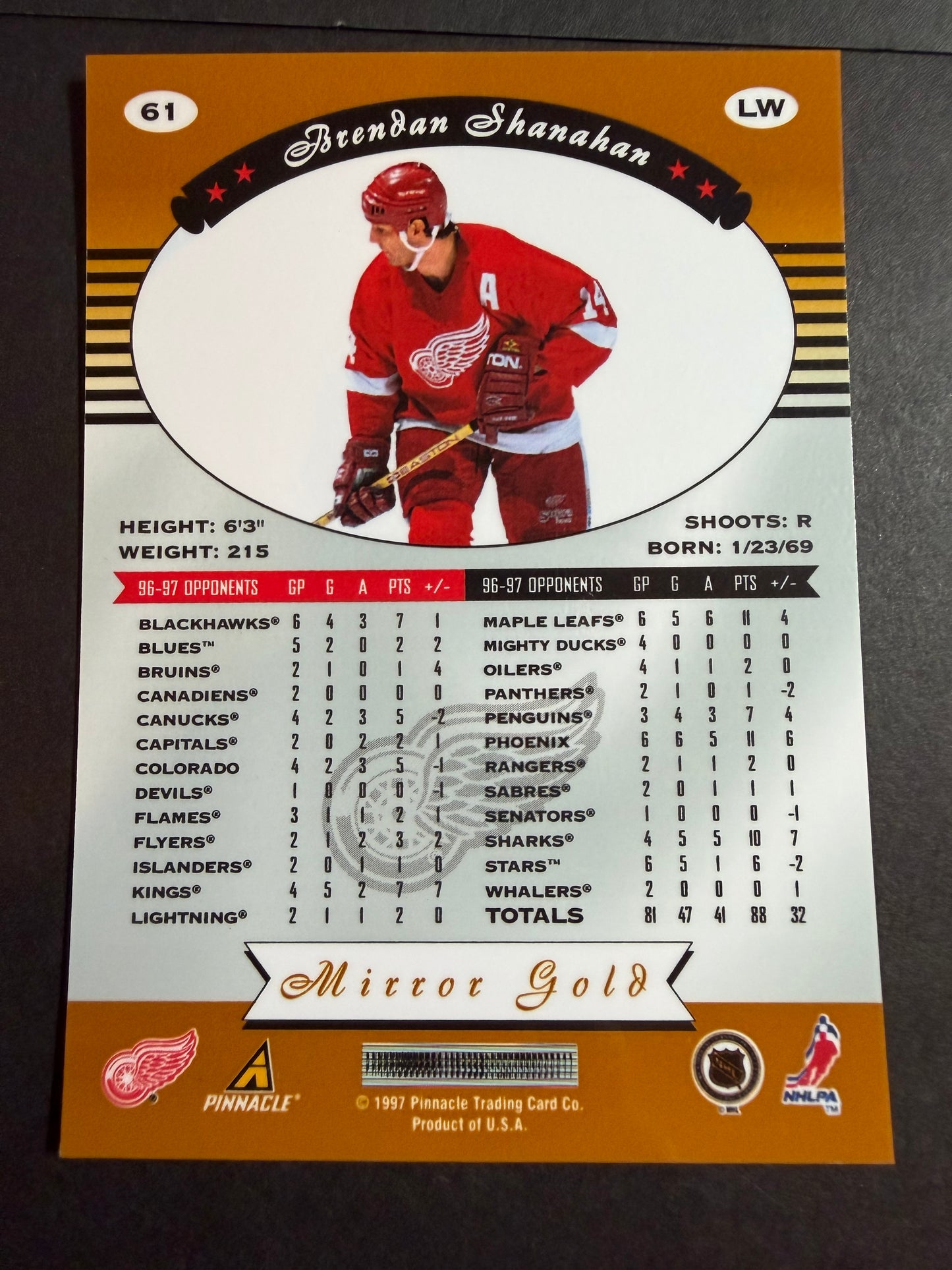 BRENDAN SHANAHAN - 1997 Pinnacle Totally Certified Part Set to Mirror Gold #61