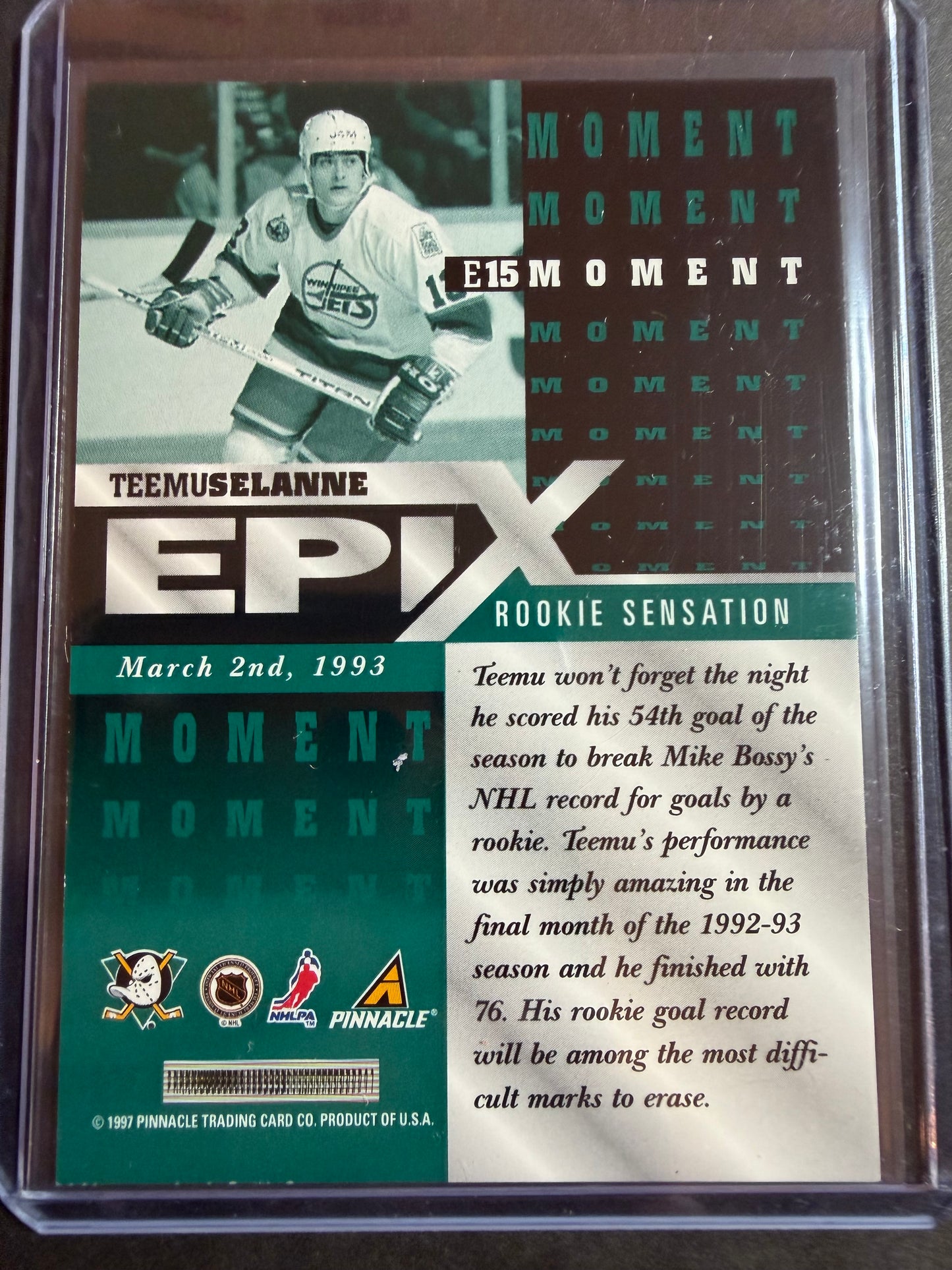 TEEMU SELANNE - 1997 Pinnacle Epix COMPLETE SET, w/ Moment, Season, Game, Play