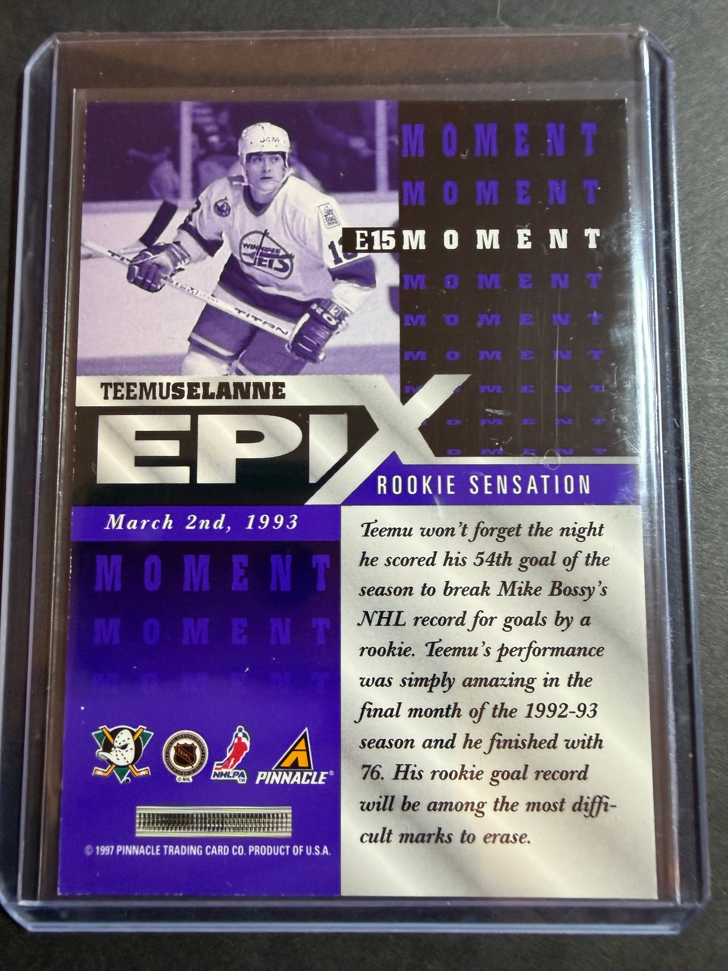 TEEMU SELANNE - 1997 Pinnacle Epix COMPLETE SET, w/ Moment, Season, Game, Play