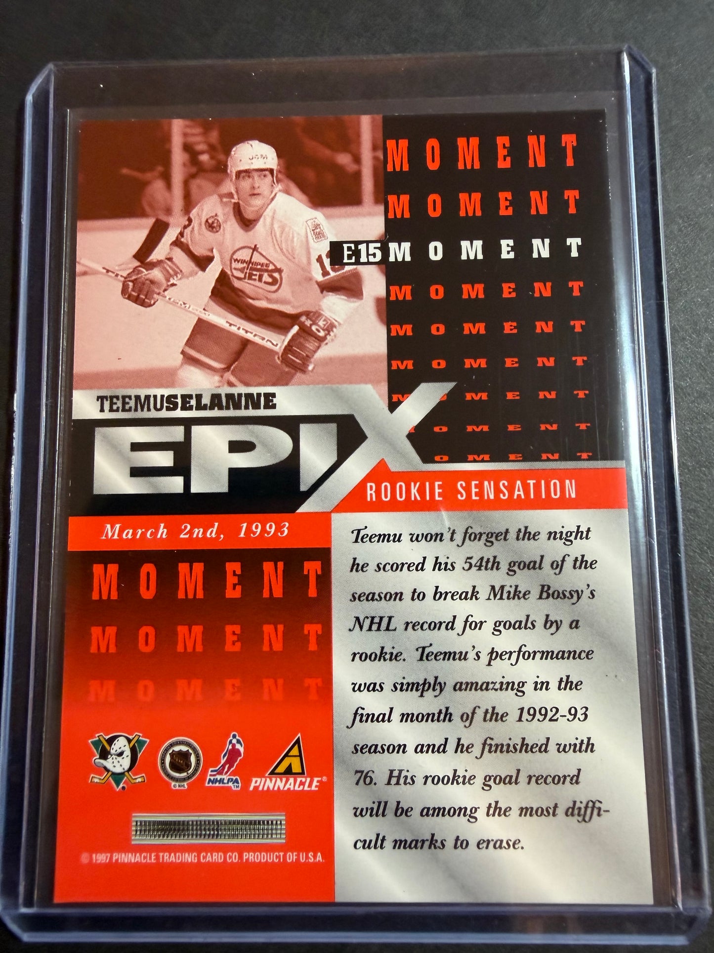 TEEMU SELANNE - 1997 Pinnacle Epix COMPLETE SET, w/ Moment, Season, Game, Play