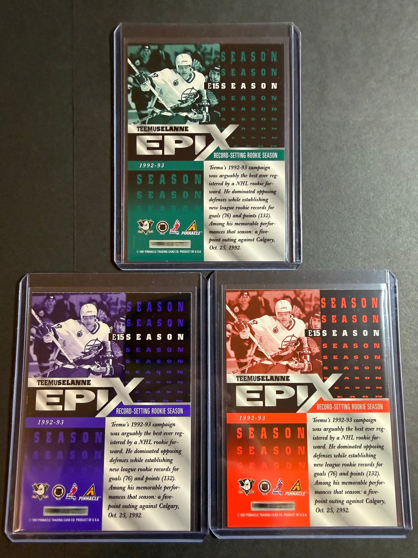 TEEMU SELANNE - 1997 Pinnacle Epix COMPLETE SET, w/ Moment, Season, Game, Play