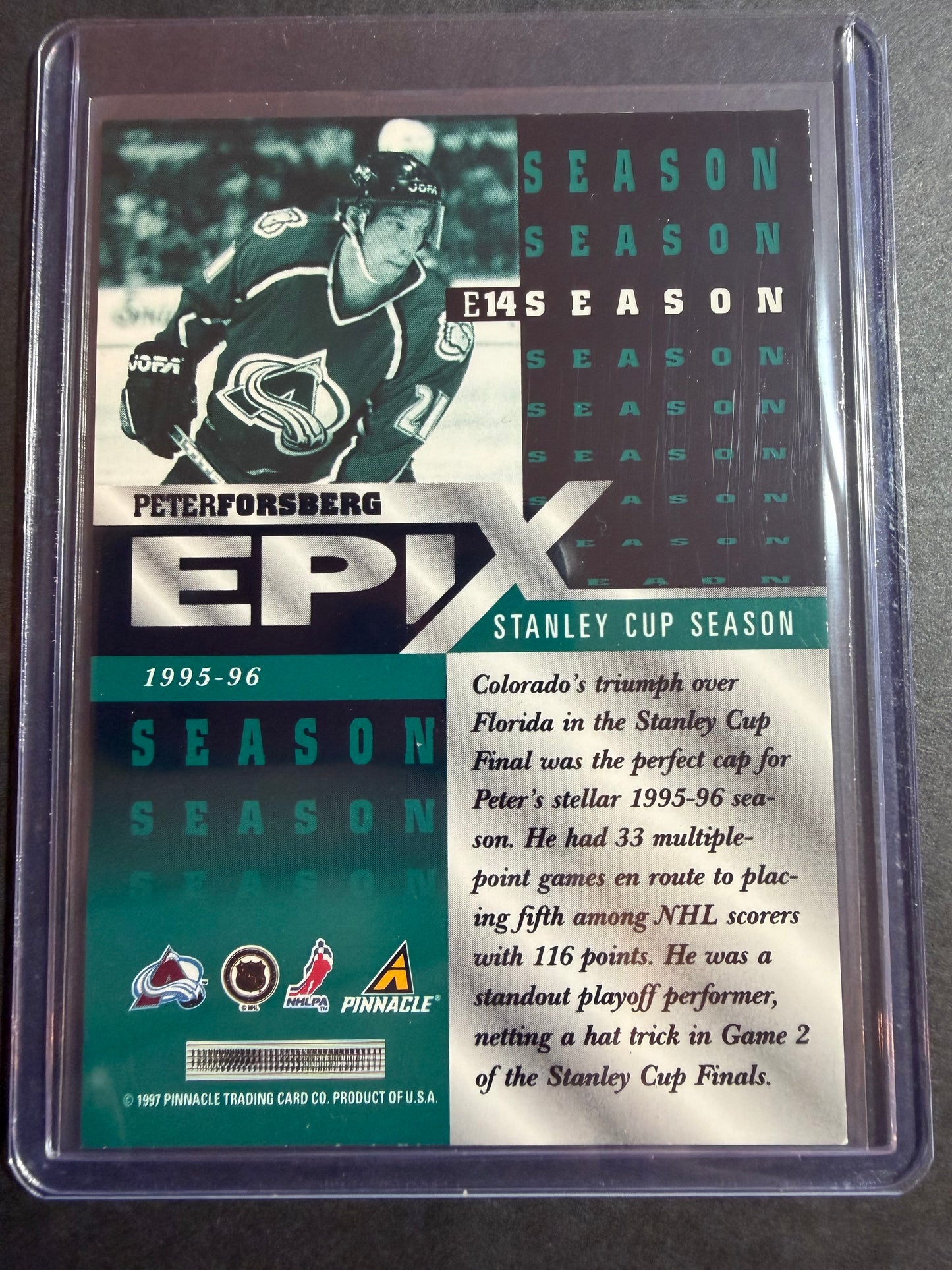 PETER FORSBERG - 1997 Pinnacle Epix COMPLETE SET, w/ Moment, Season, Game, Play