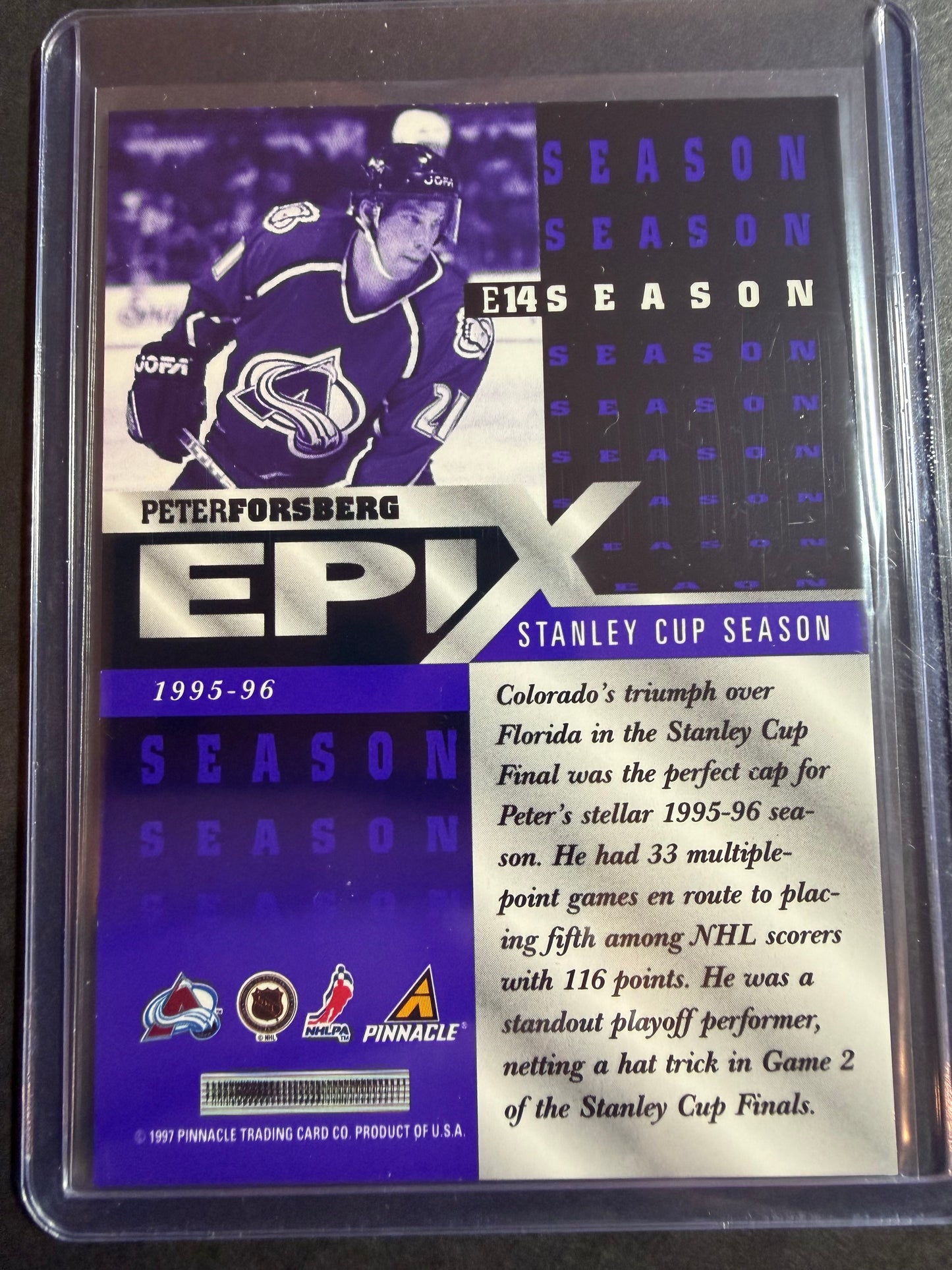 PETER FORSBERG - 1997 Pinnacle Epix COMPLETE SET, w/ Moment, Season, Game, Play