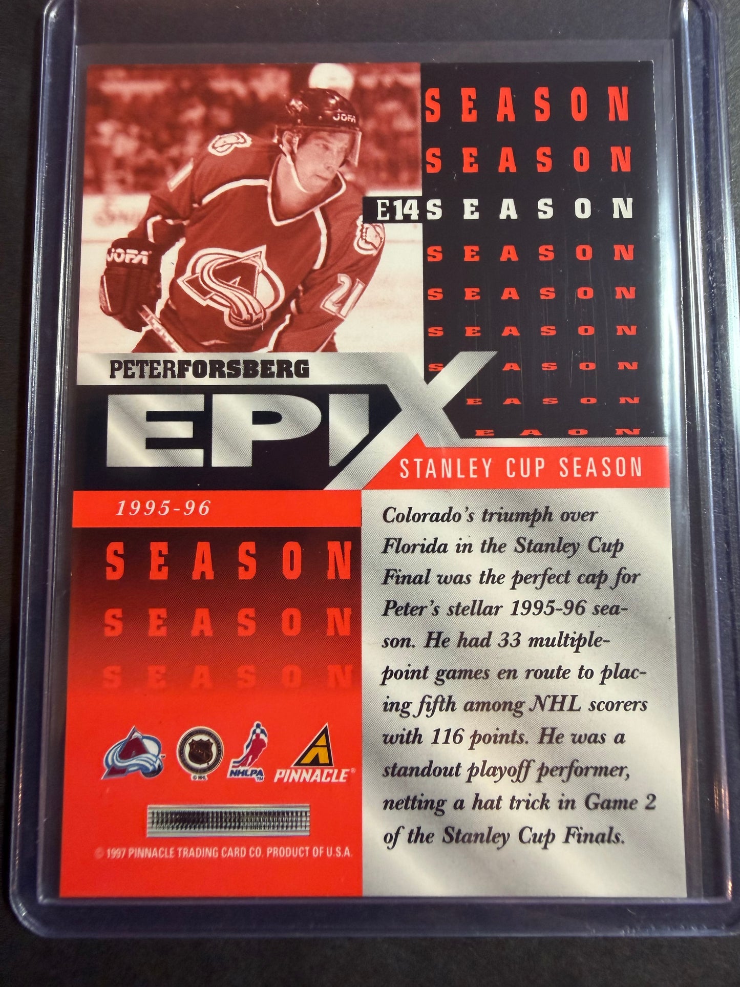 PETER FORSBERG - 1997 Pinnacle Epix COMPLETE SET, w/ Moment, Season, Game, Play