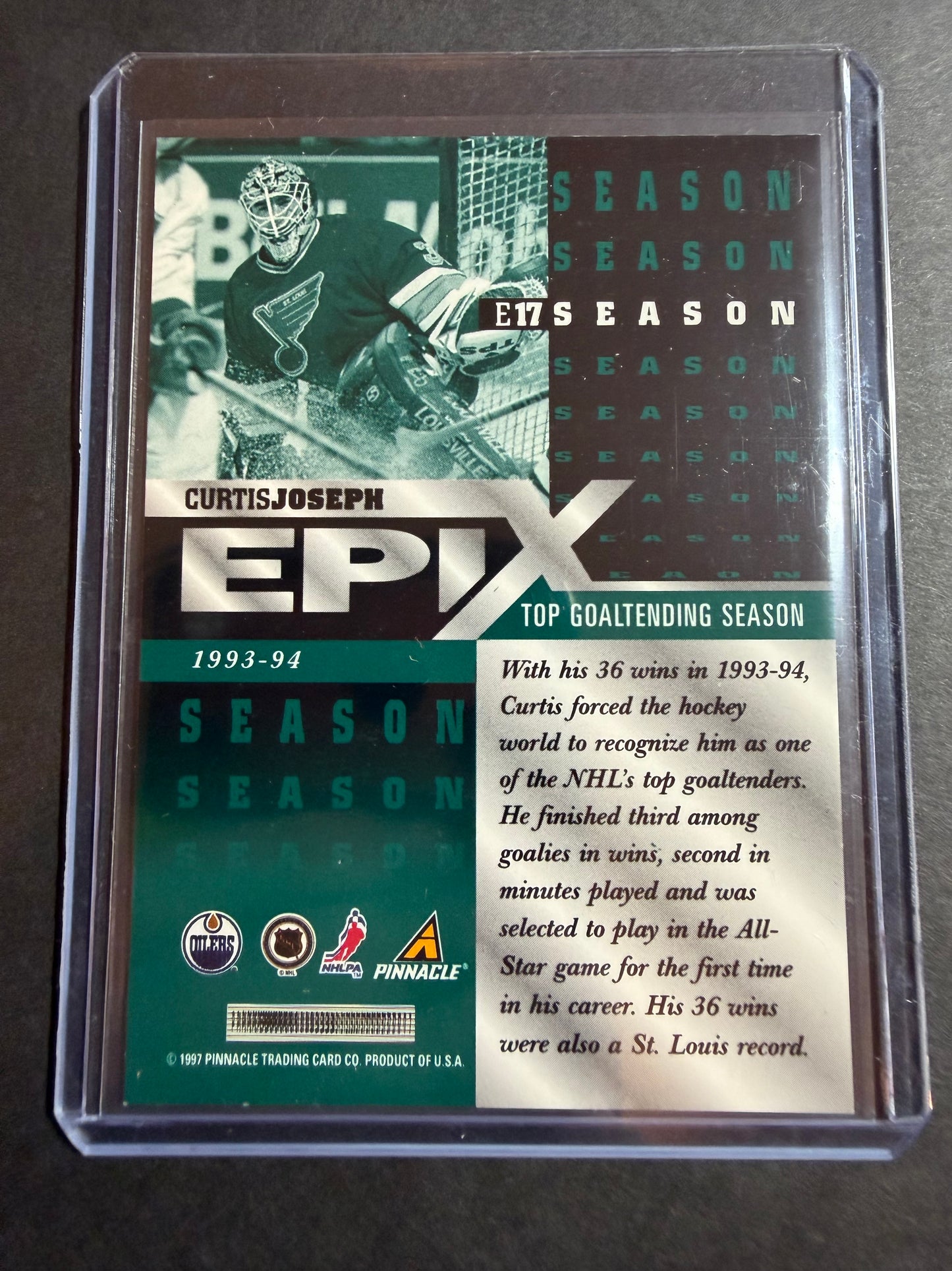 CURTIS JOSEPH - 1997 Pinnacle Epix COMPLETE SET, w/ Moment, Season, Game, Play