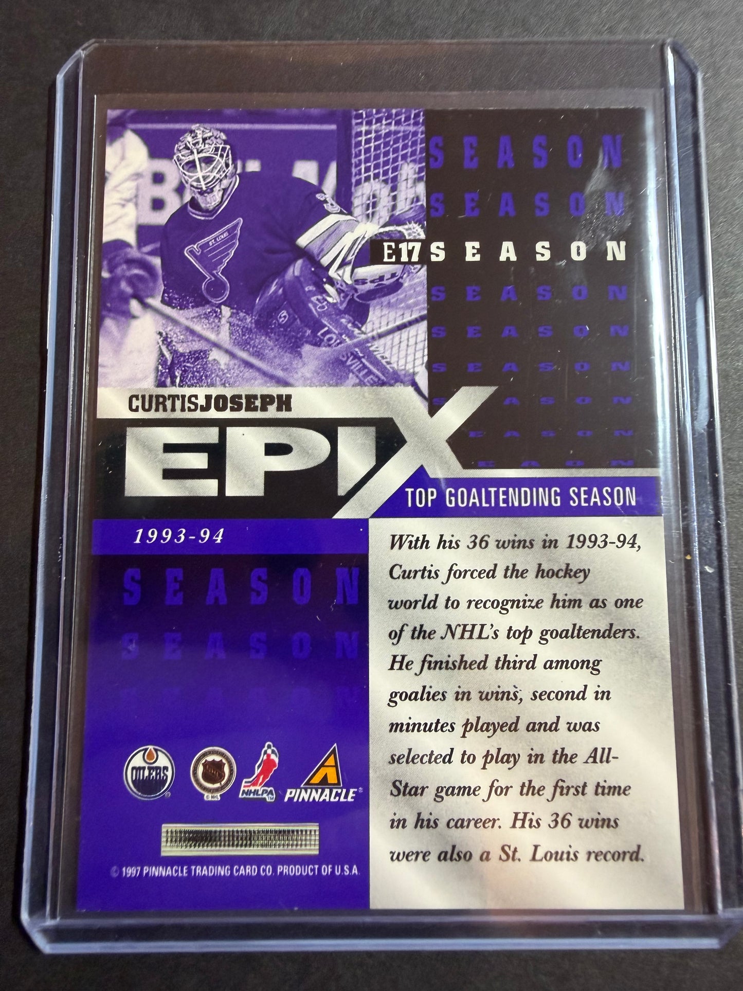 CURTIS JOSEPH - 1997 Pinnacle Epix COMPLETE SET, w/ Moment, Season, Game, Play